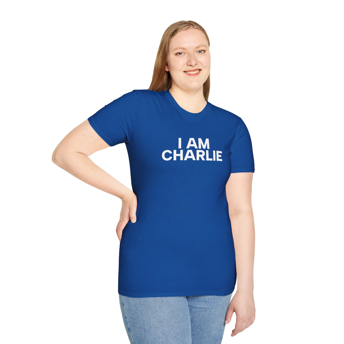 I AM CHARLIE White Font Unisex Softstyle T-Shirt