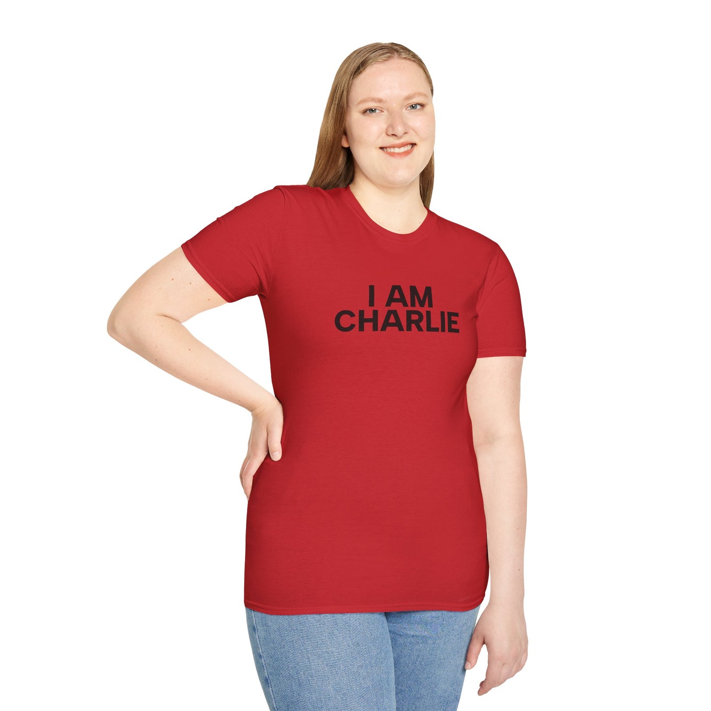 I AM CHARLIE Black Font Unisex Softstyle T-Shirt