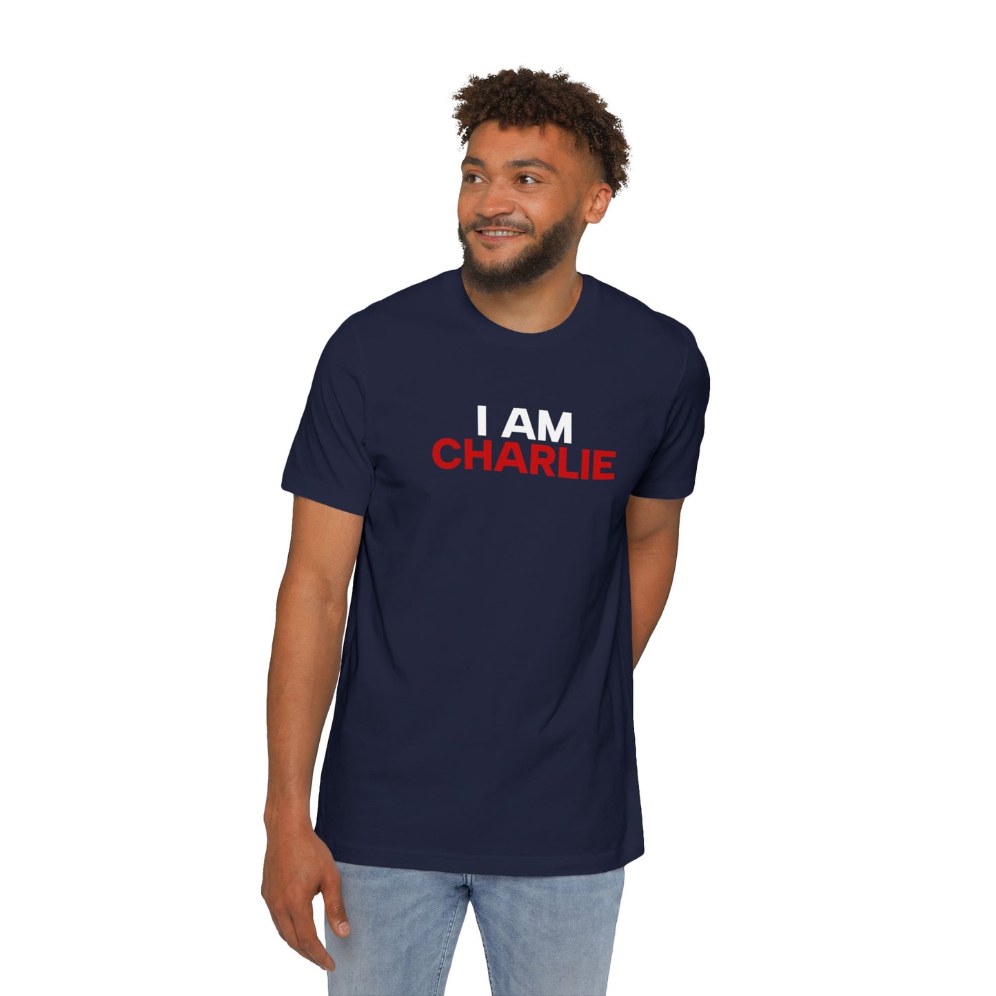 Made In USA I AM CHARLIE Blue w/ White & Red Font Unisex T-Shirt