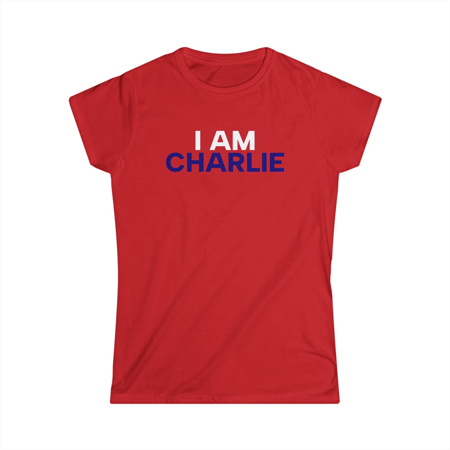 I AM CHARLIE Red w/ White & Blue Women's Softstyle Tee
