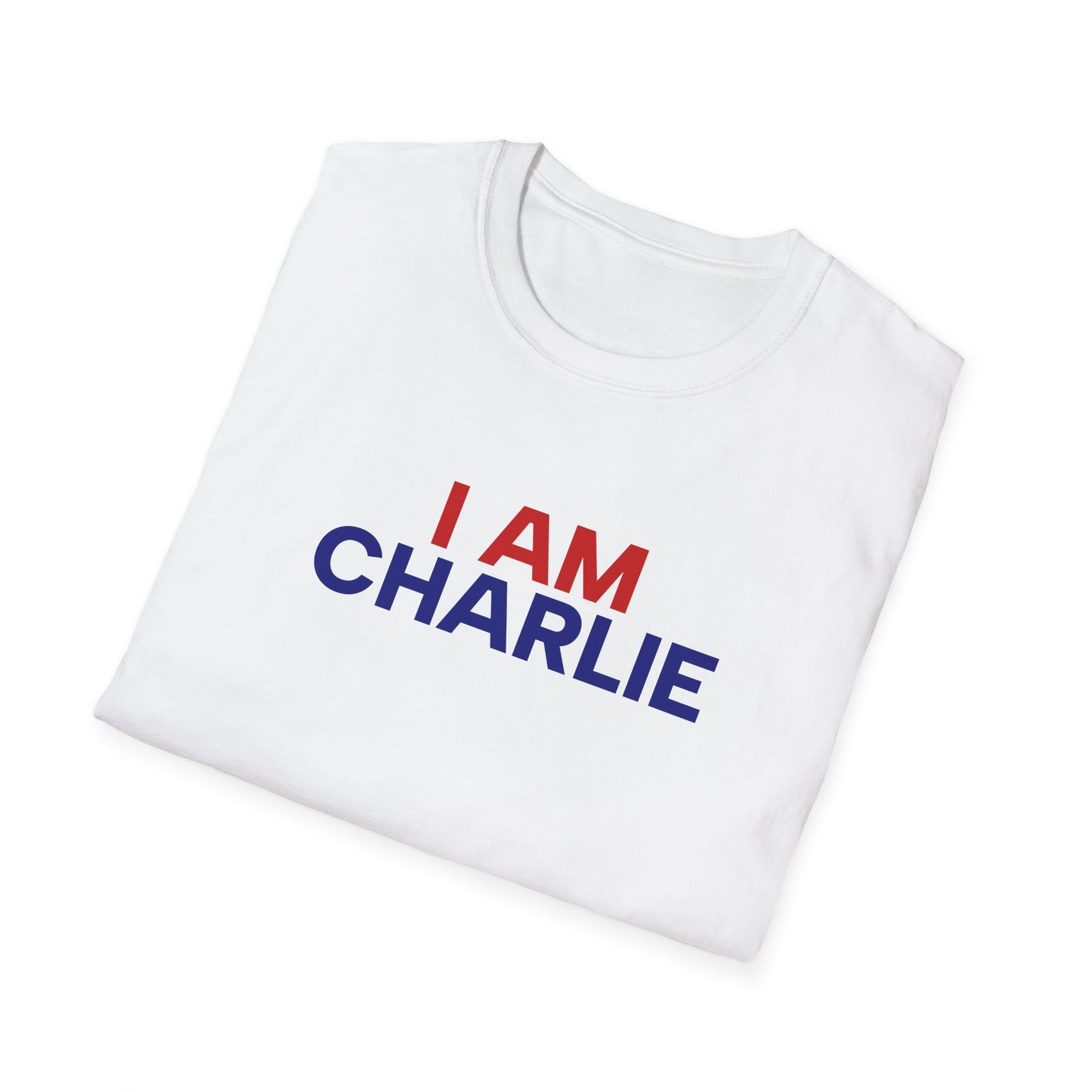 I AM CHARLIE White w/ Red & Blue Unisex Softstyle T-Shirt