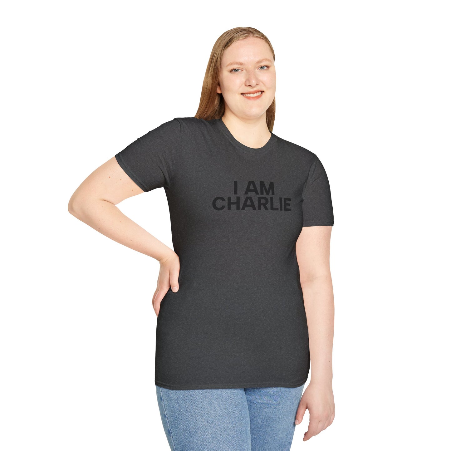 I AM CHARLIE Black Font Unisex Softstyle T-Shirt