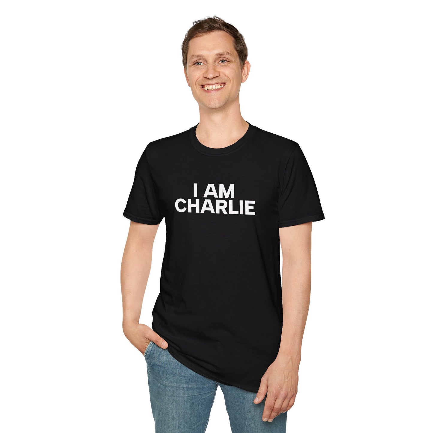 I AM CHARLIE White Font Unisex Softstyle T-Shirt