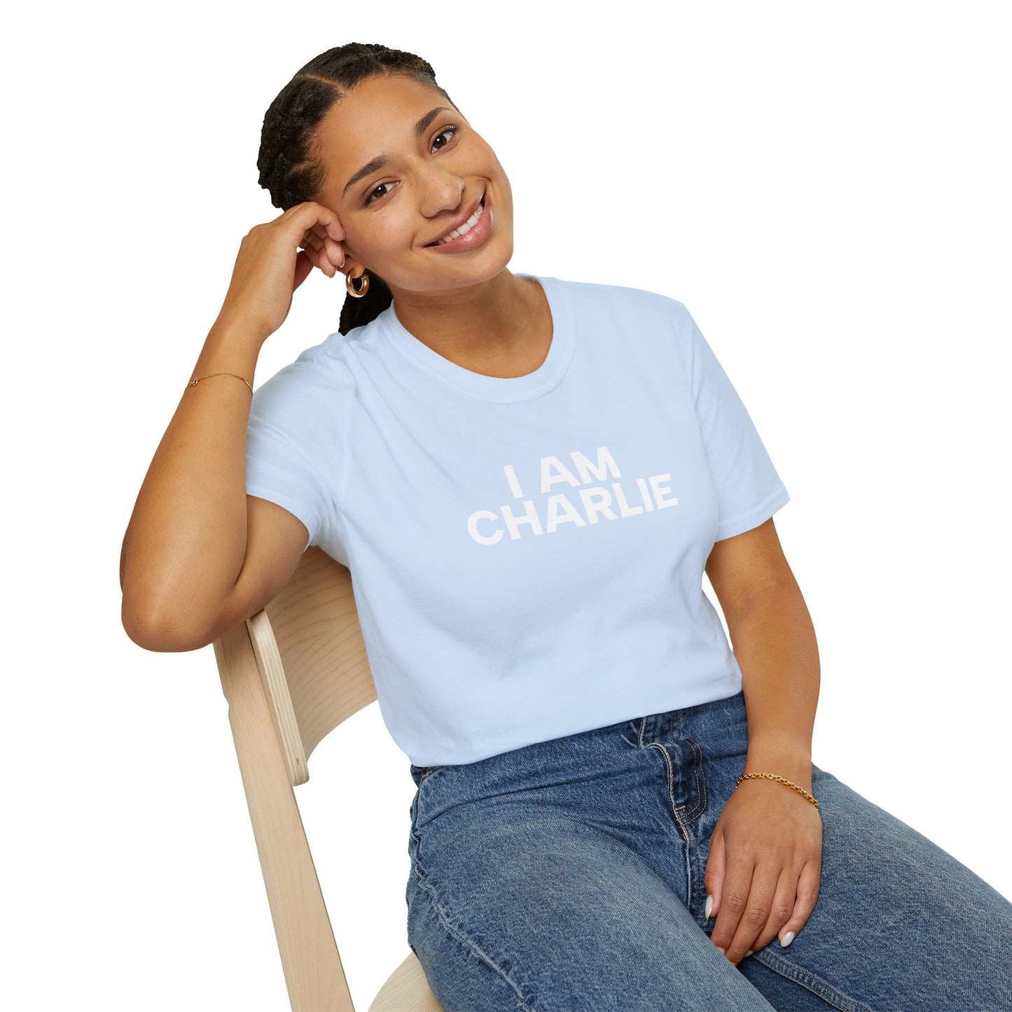 I AM CHARLIE White Font Unisex Softstyle T-Shirt