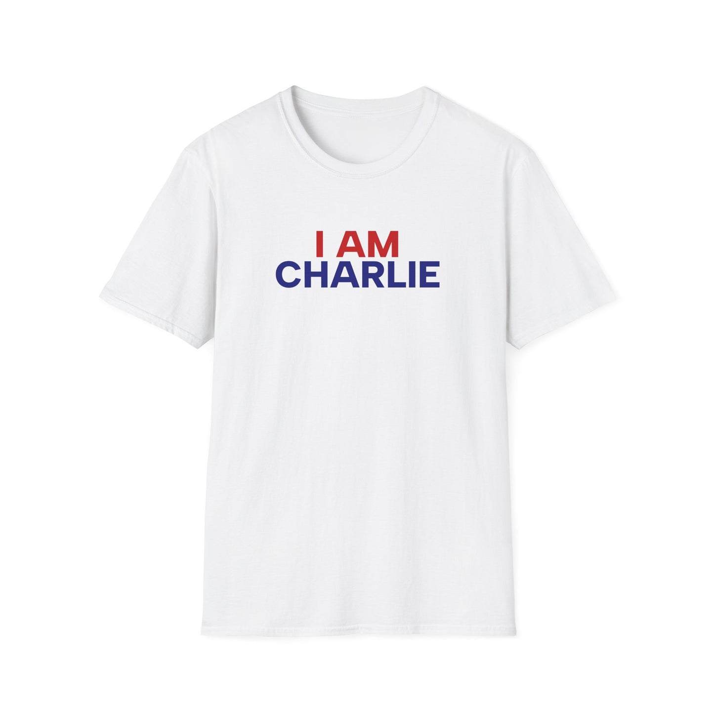 I AM CHARLIE White w/ Red & Blue Unisex Softstyle T-Shirt