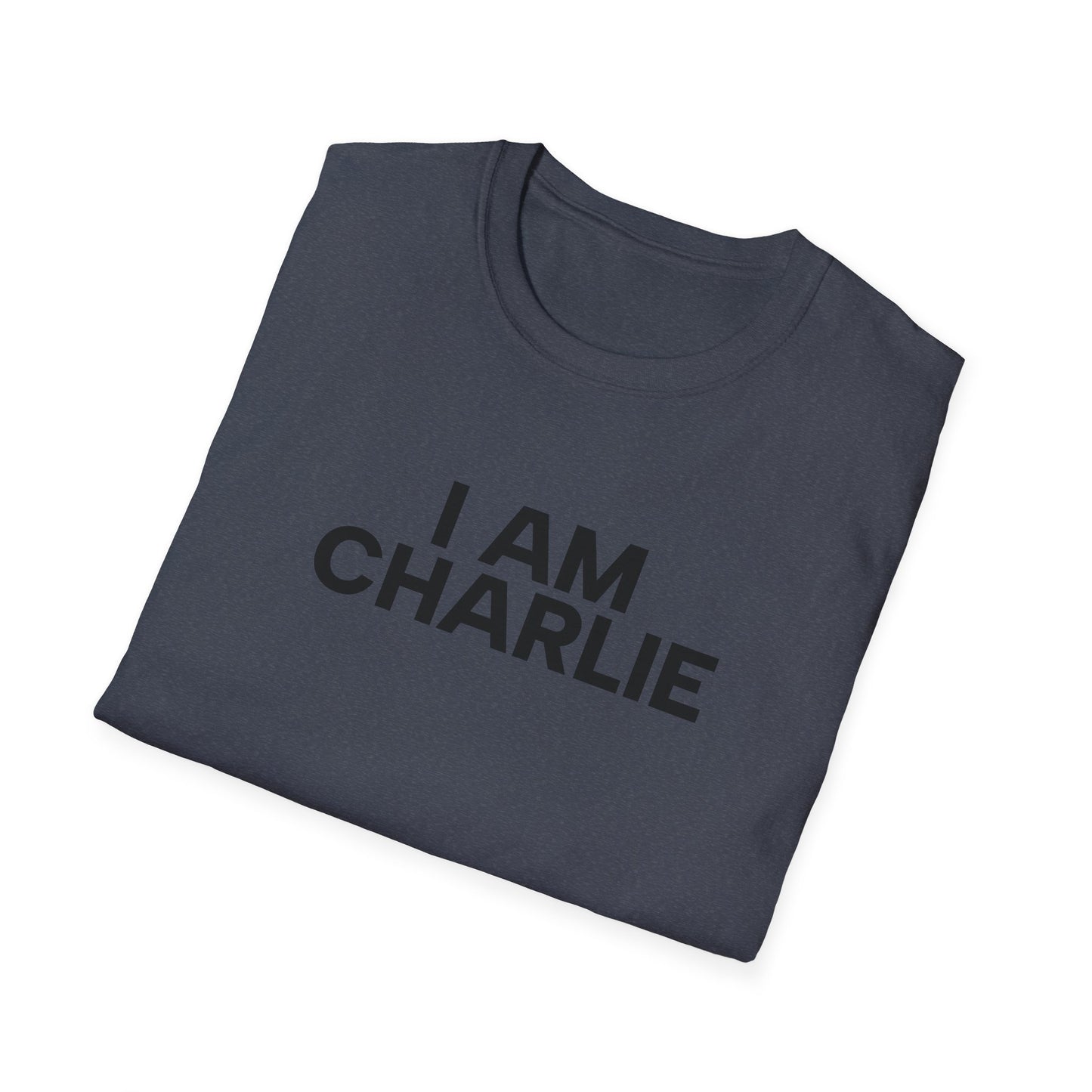I AM CHARLIE Black Font Unisex Softstyle T-Shirt