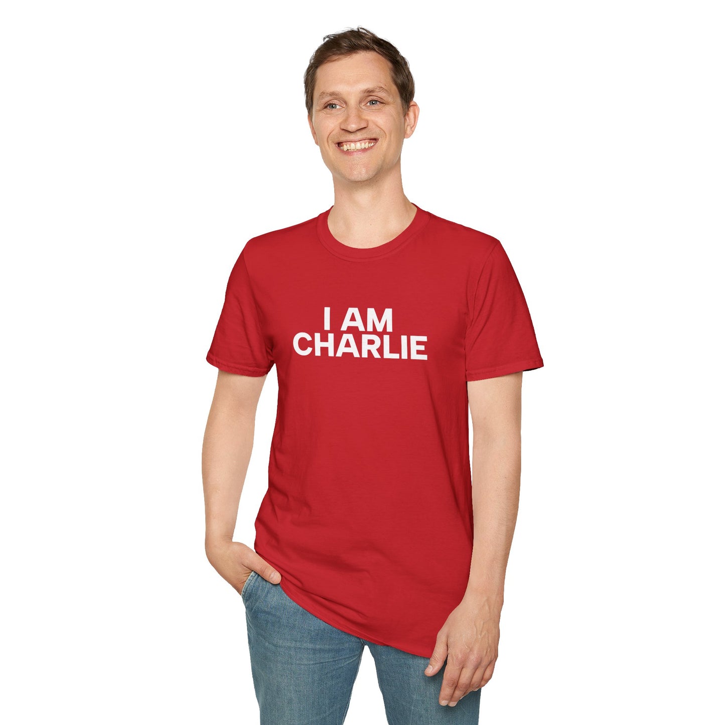 I AM CHARLIE White Font Unisex Softstyle T-Shirt