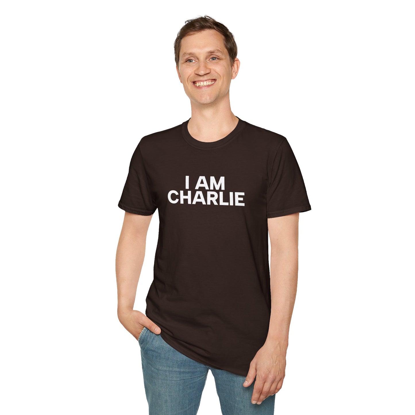 I AM CHARLIE White Font Unisex Softstyle T-Shirt
