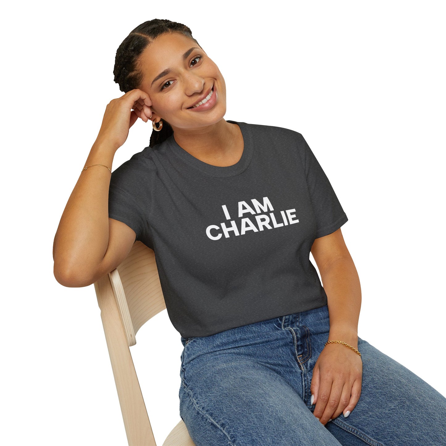 I AM CHARLIE White Font Unisex Softstyle T-Shirt