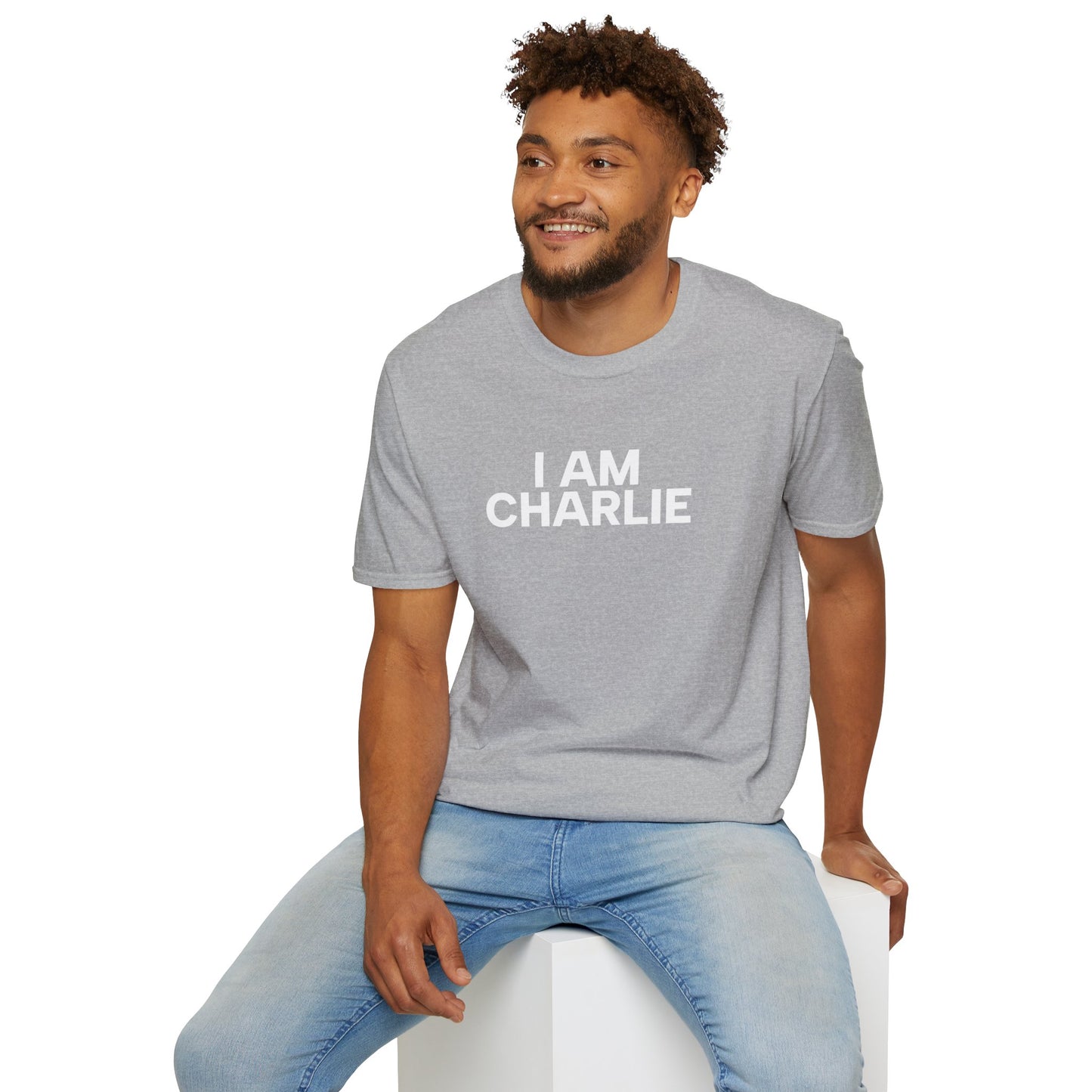 I AM CHARLIE White Font Unisex Softstyle T-Shirt
