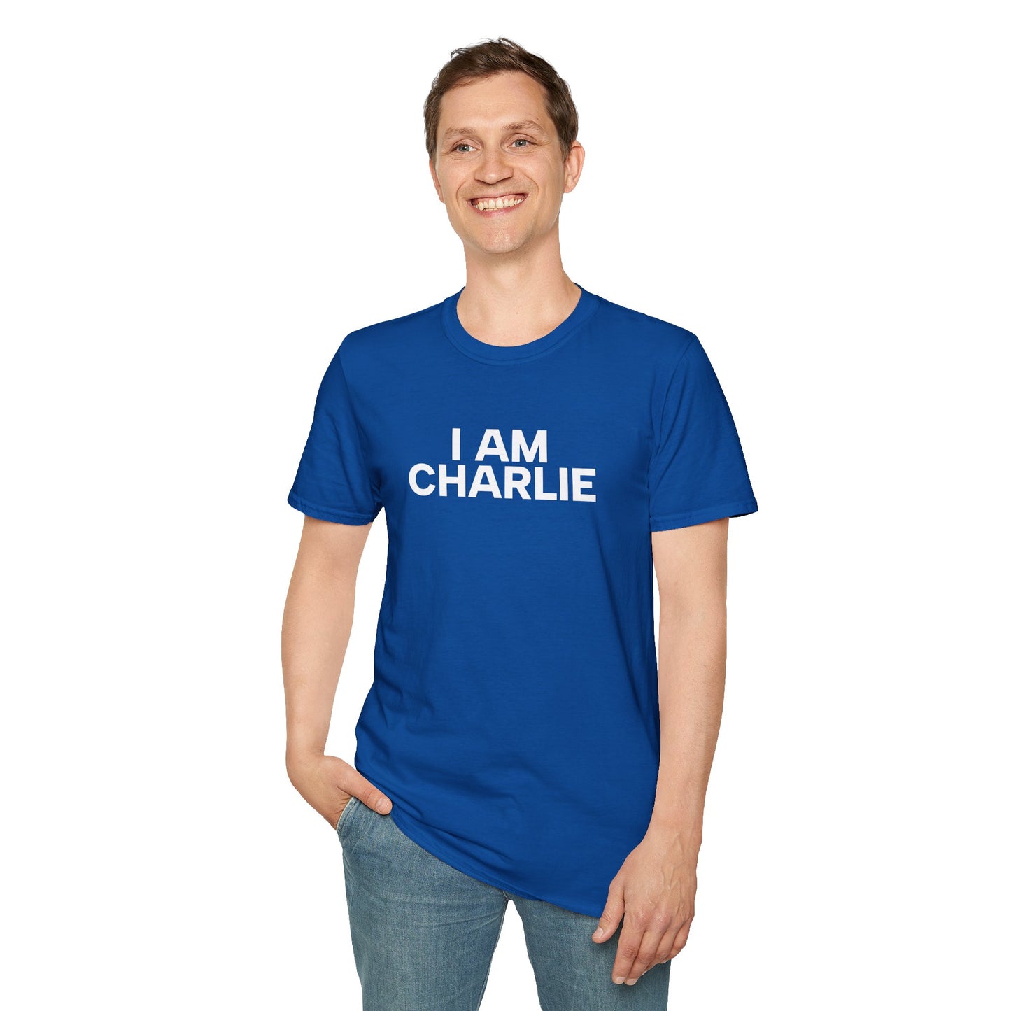 I AM CHARLIE White Font Unisex Softstyle T-Shirt