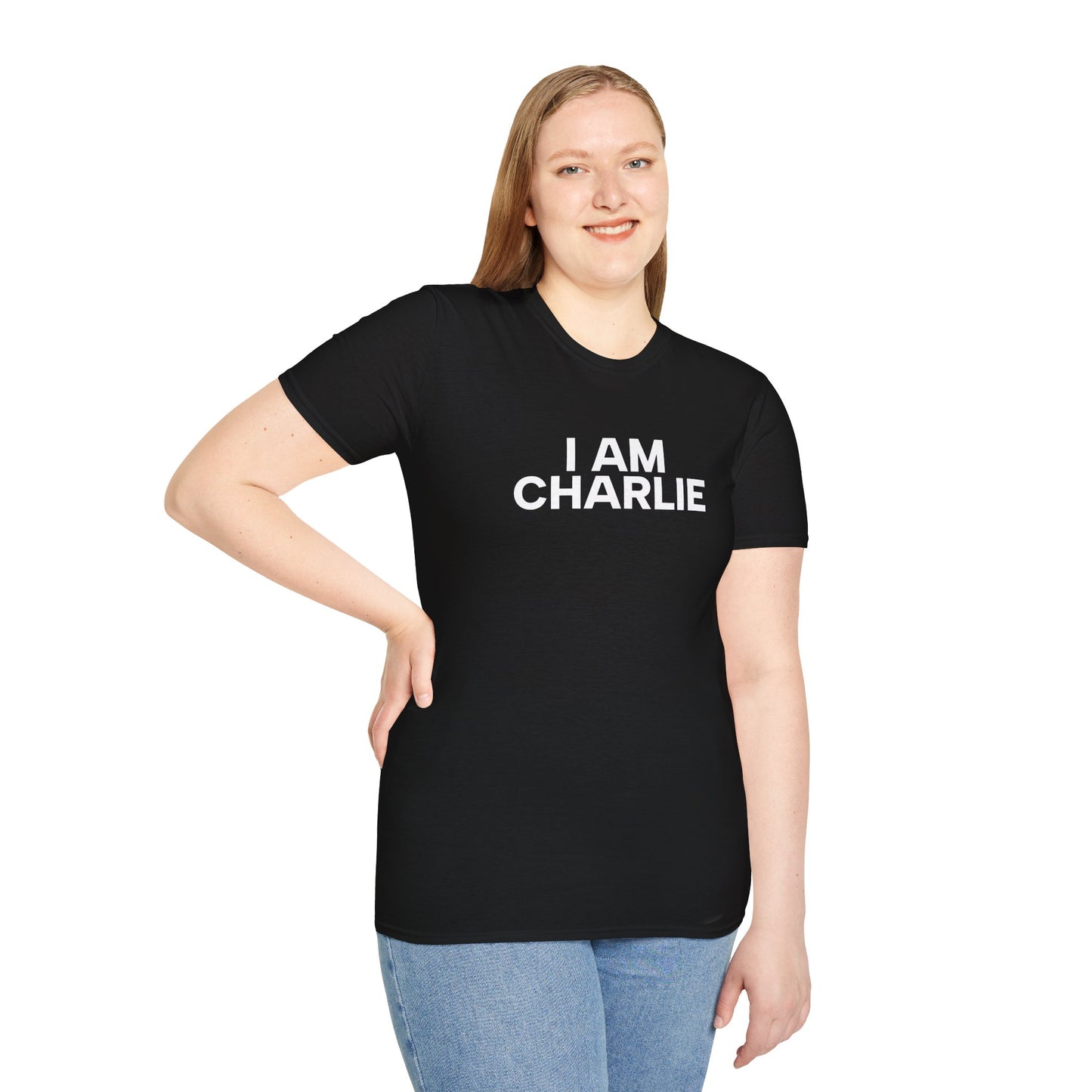 I AM CHARLIE White Font Unisex Softstyle T-Shirt