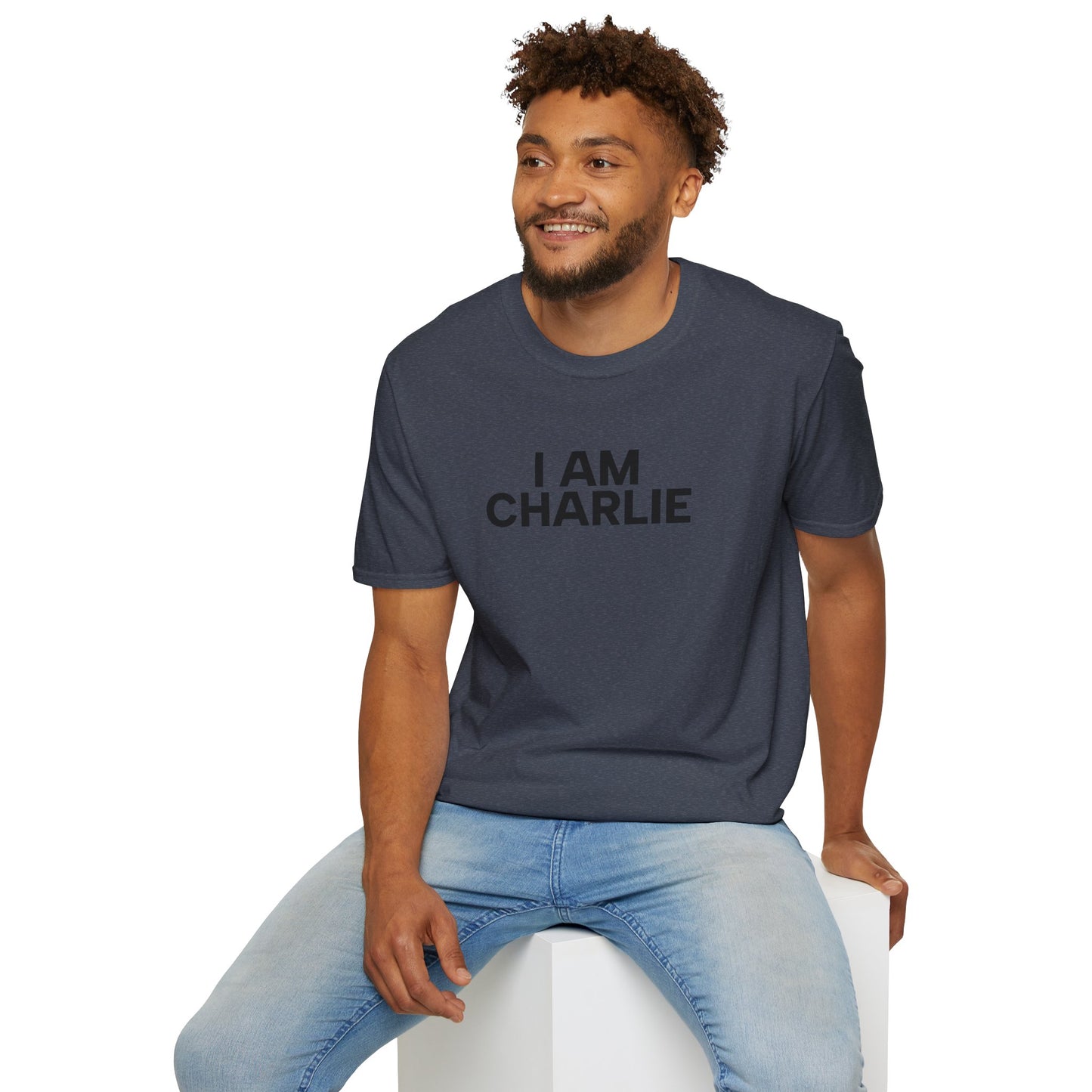 I AM CHARLIE Black Font Unisex Softstyle T-Shirt