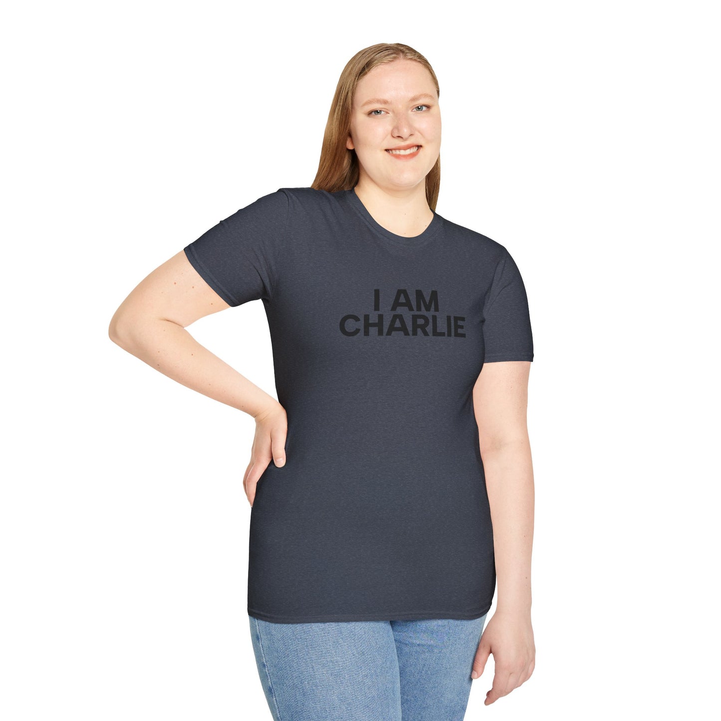 I AM CHARLIE Black Font Unisex Softstyle T-Shirt