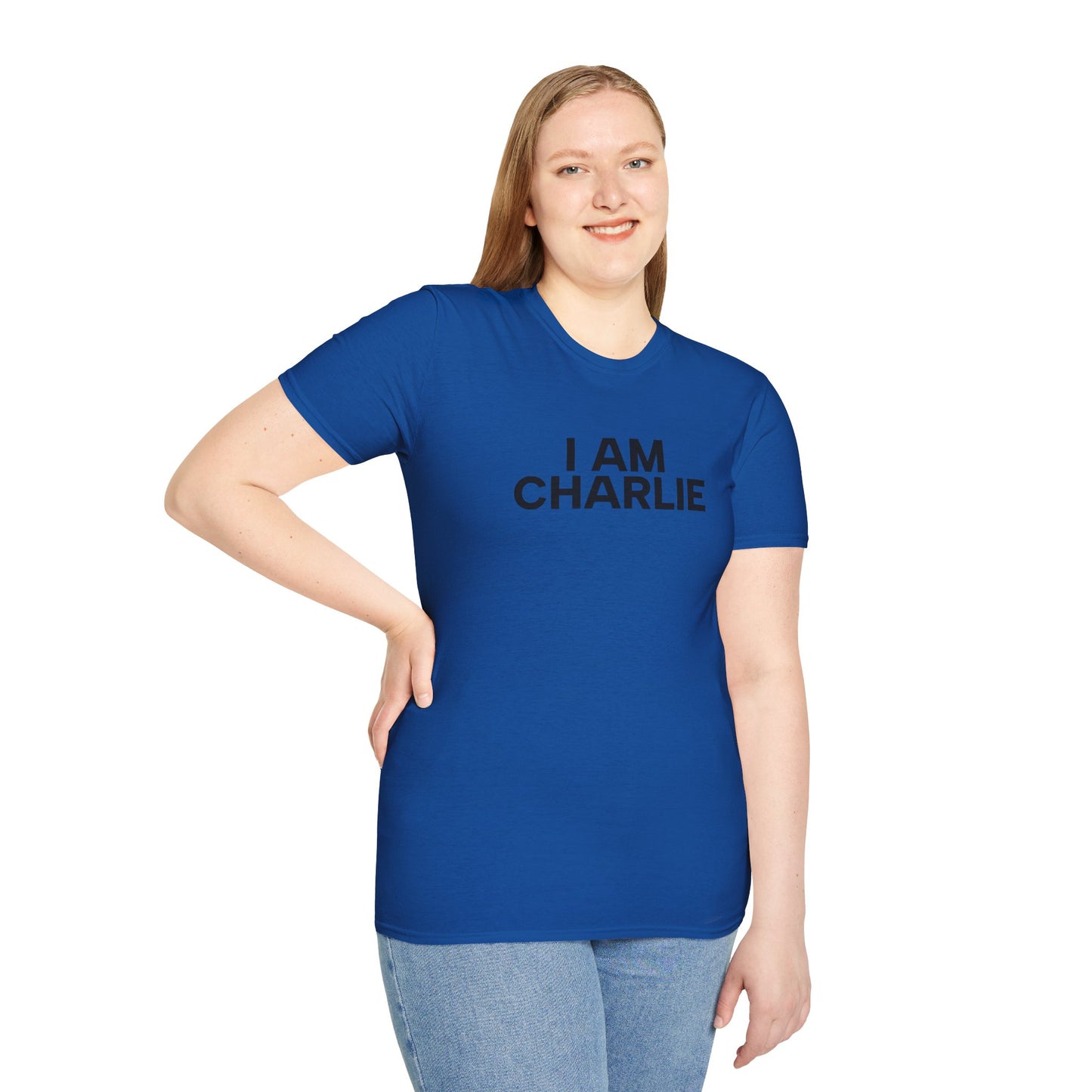 I AM CHARLIE Black Font Unisex Softstyle T-Shirt