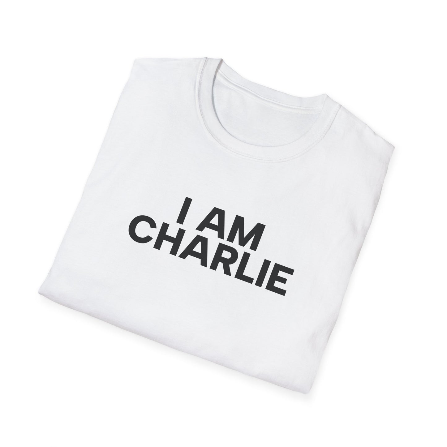 I AM CHARLIE Black Font Unisex Softstyle T-Shirt