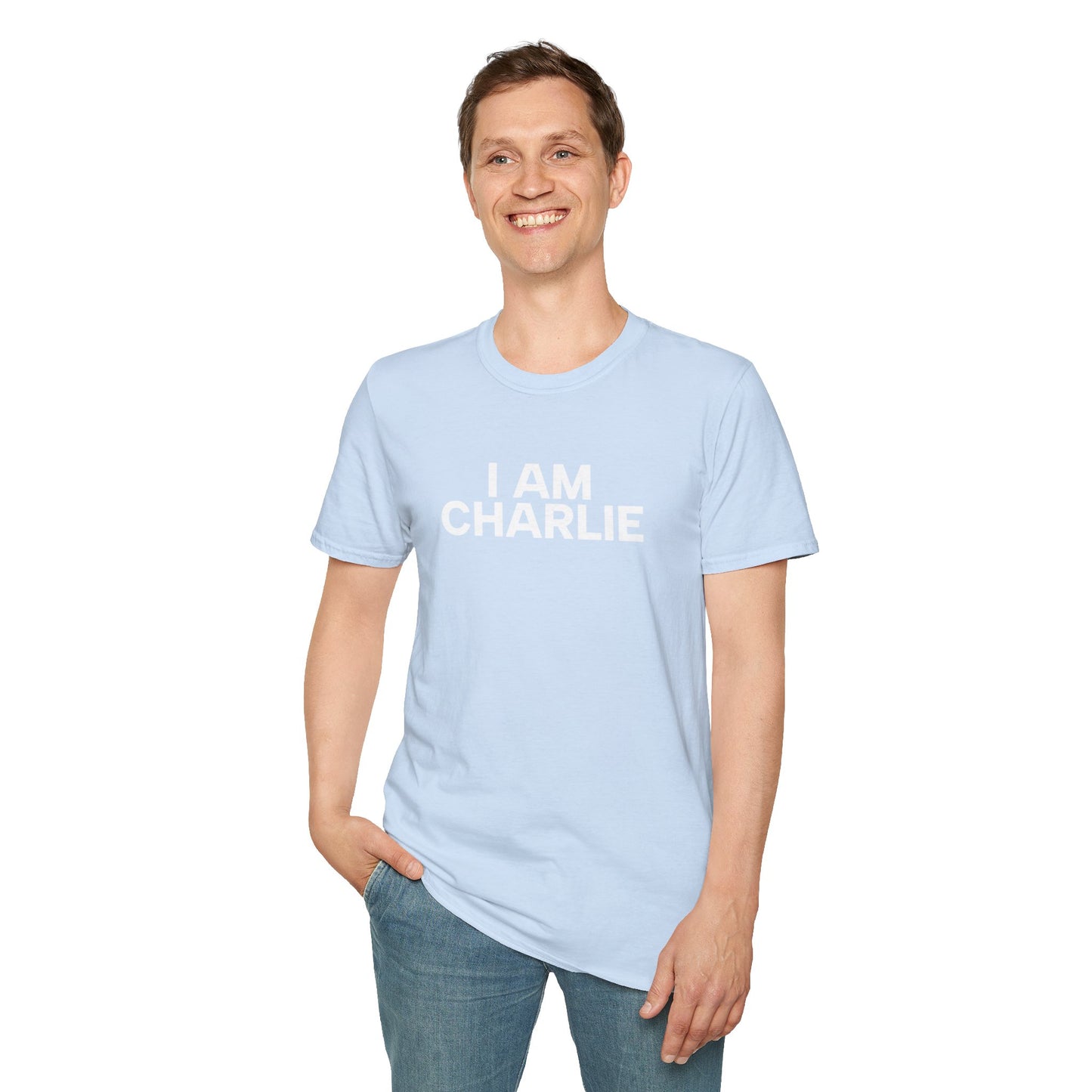 I AM CHARLIE White Font Unisex Softstyle T-Shirt