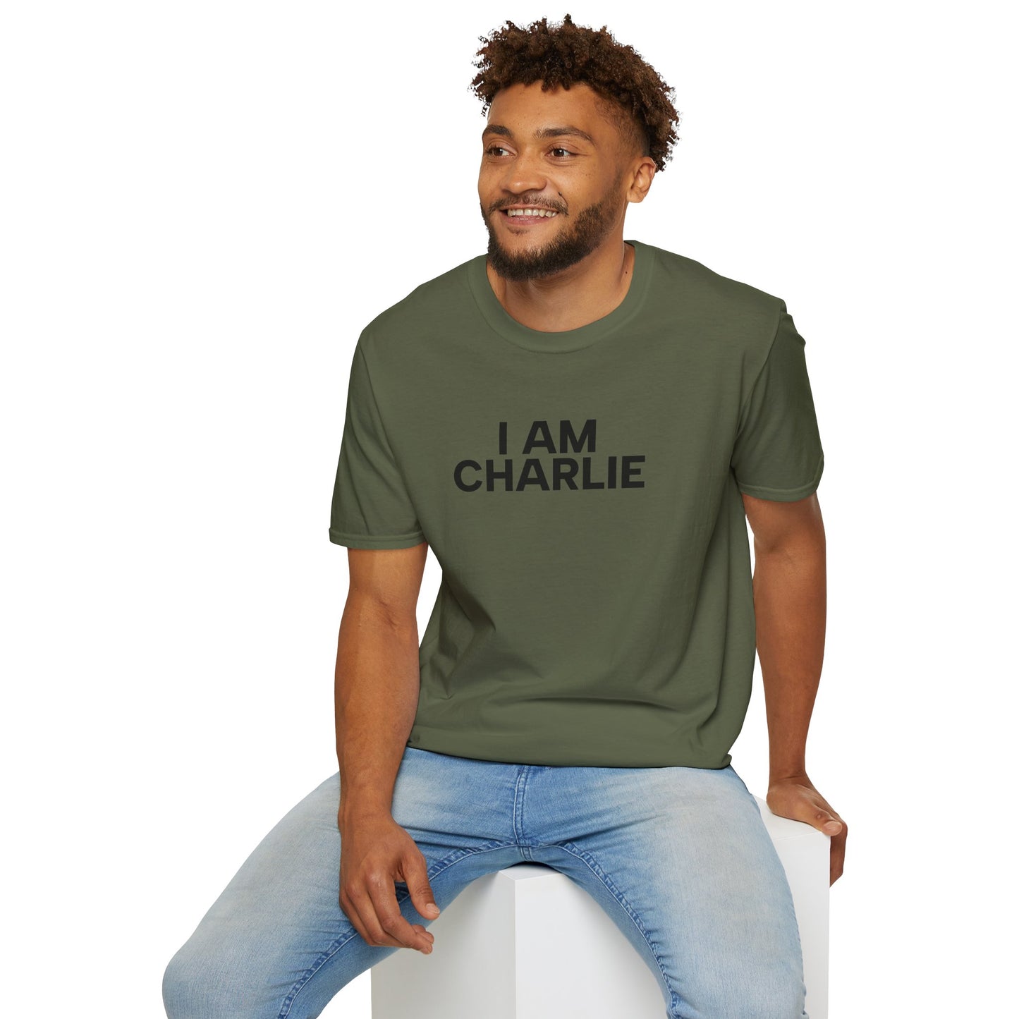 I AM CHARLIE Black Font Unisex Softstyle T-Shirt