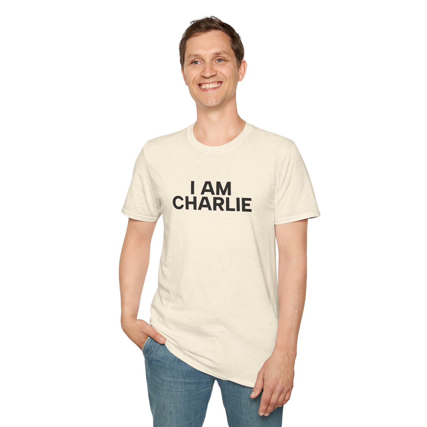I AM CHARLIE Black Font Unisex Softstyle T-Shirt