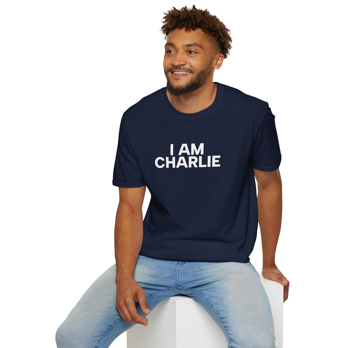I AM CHARLIE White Font Unisex Softstyle T-Shirt