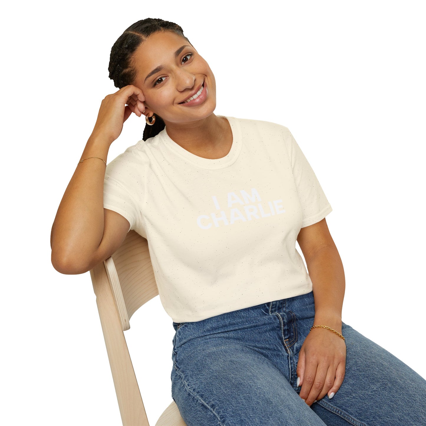 I AM CHARLIE White Font Unisex Softstyle T-Shirt