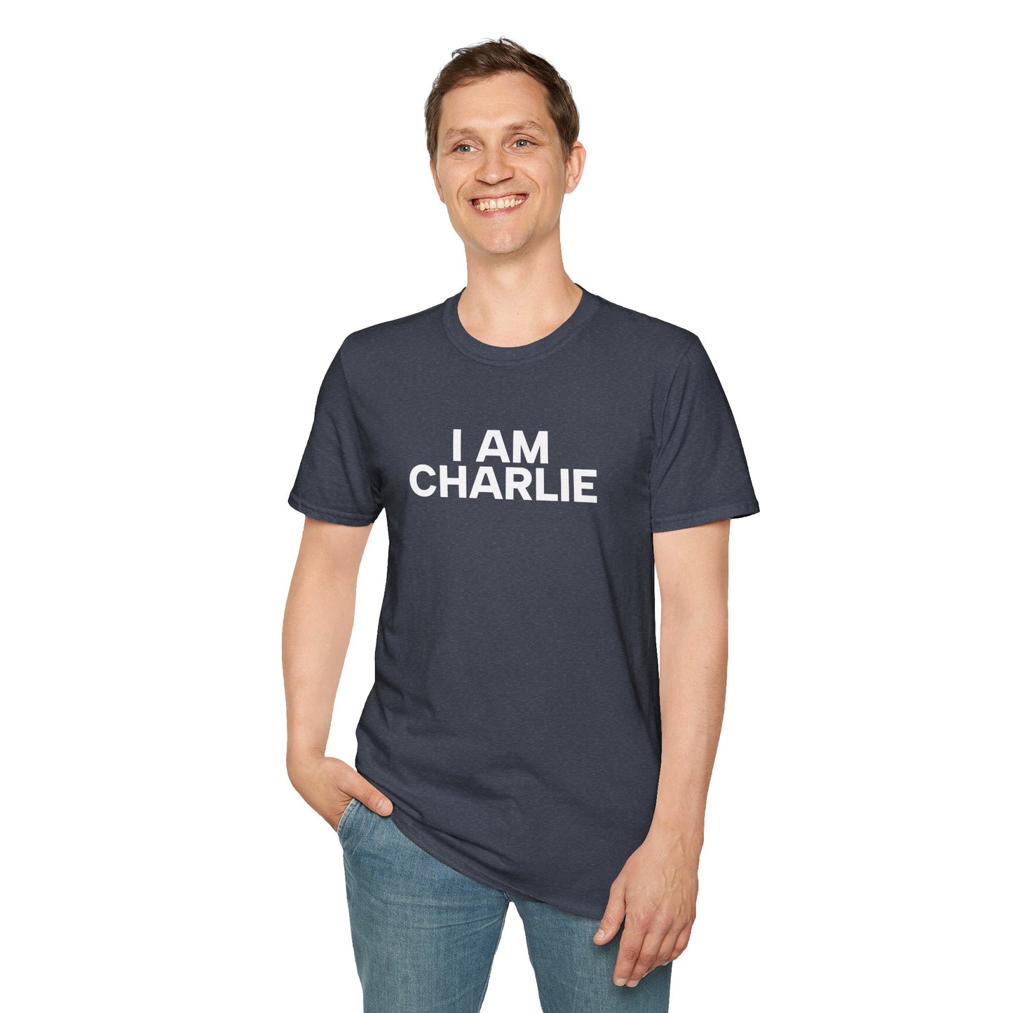 I AM CHARLIE White Font Unisex Softstyle T-Shirt