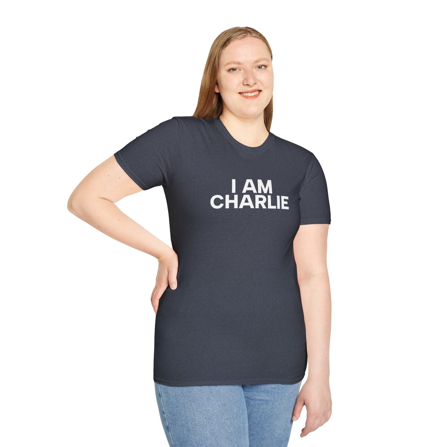 I AM CHARLIE White Font Unisex Softstyle T-Shirt