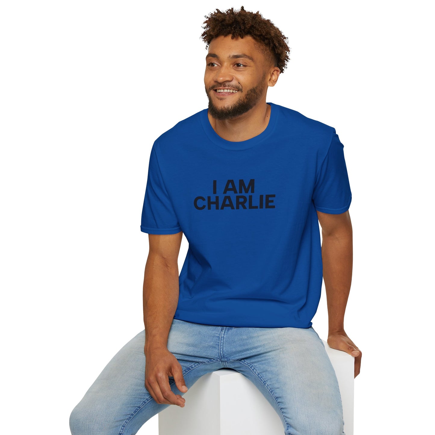 I AM CHARLIE Black Font Unisex Softstyle T-Shirt