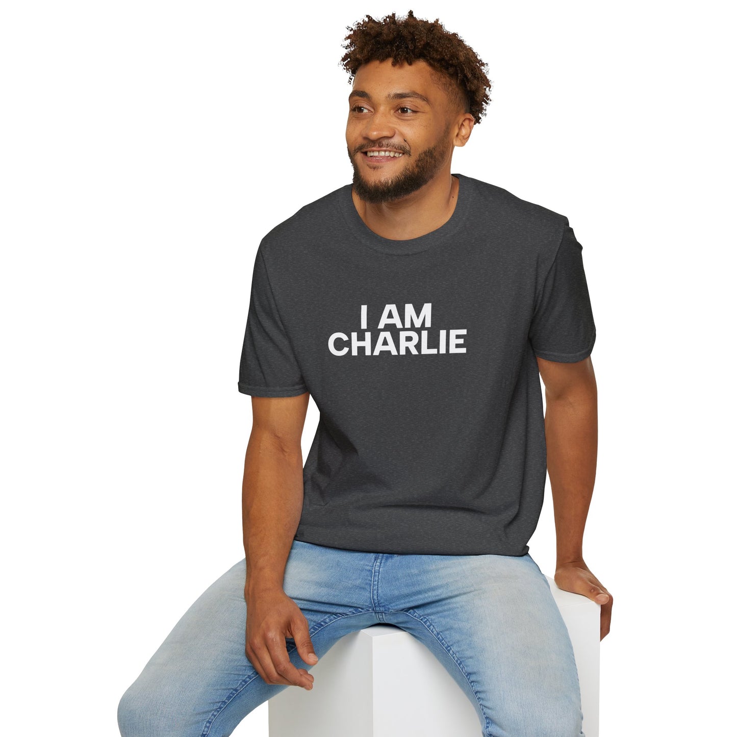 I AM CHARLIE White Font Unisex Softstyle T-Shirt