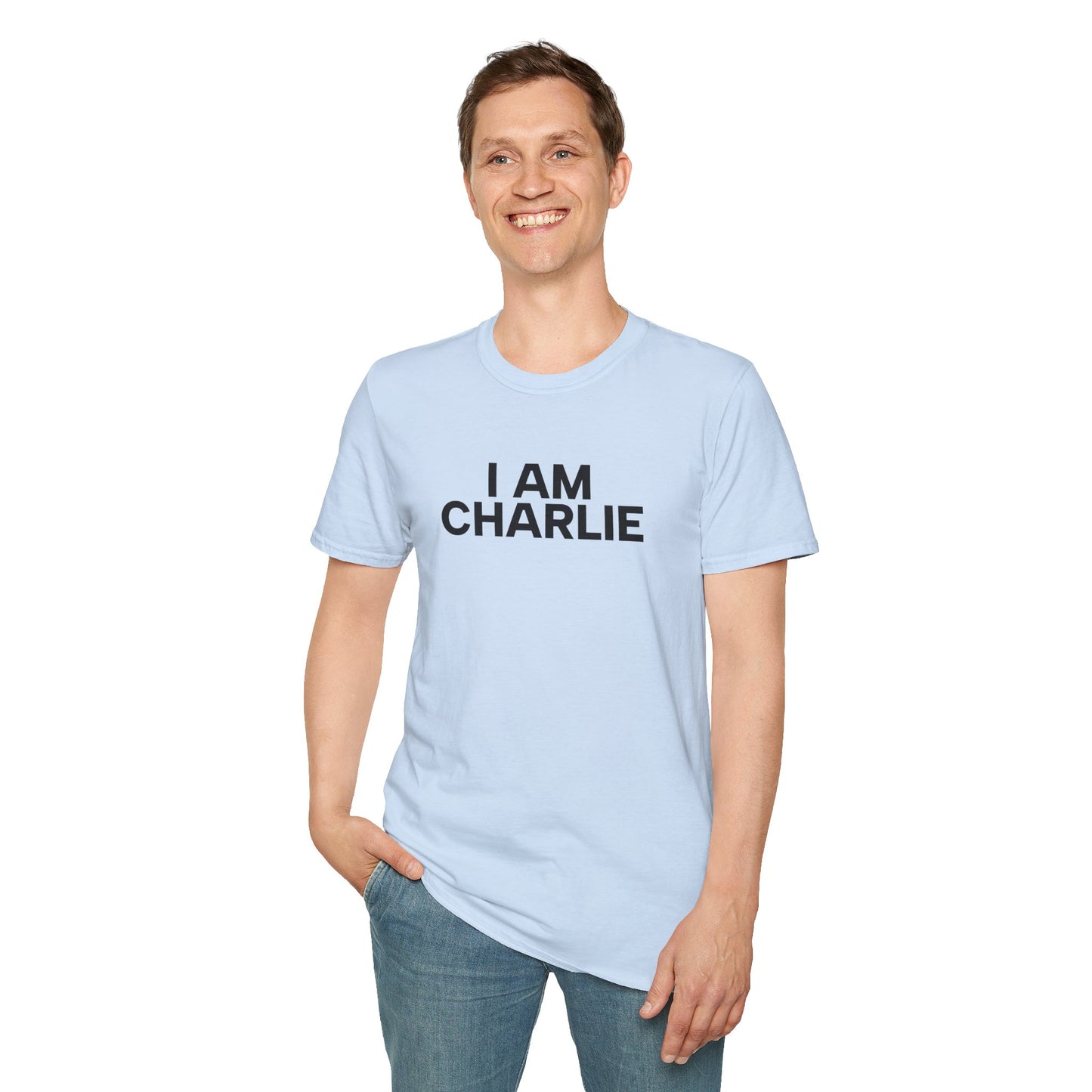 I AM CHARLIE Black Font Unisex Softstyle T-Shirt