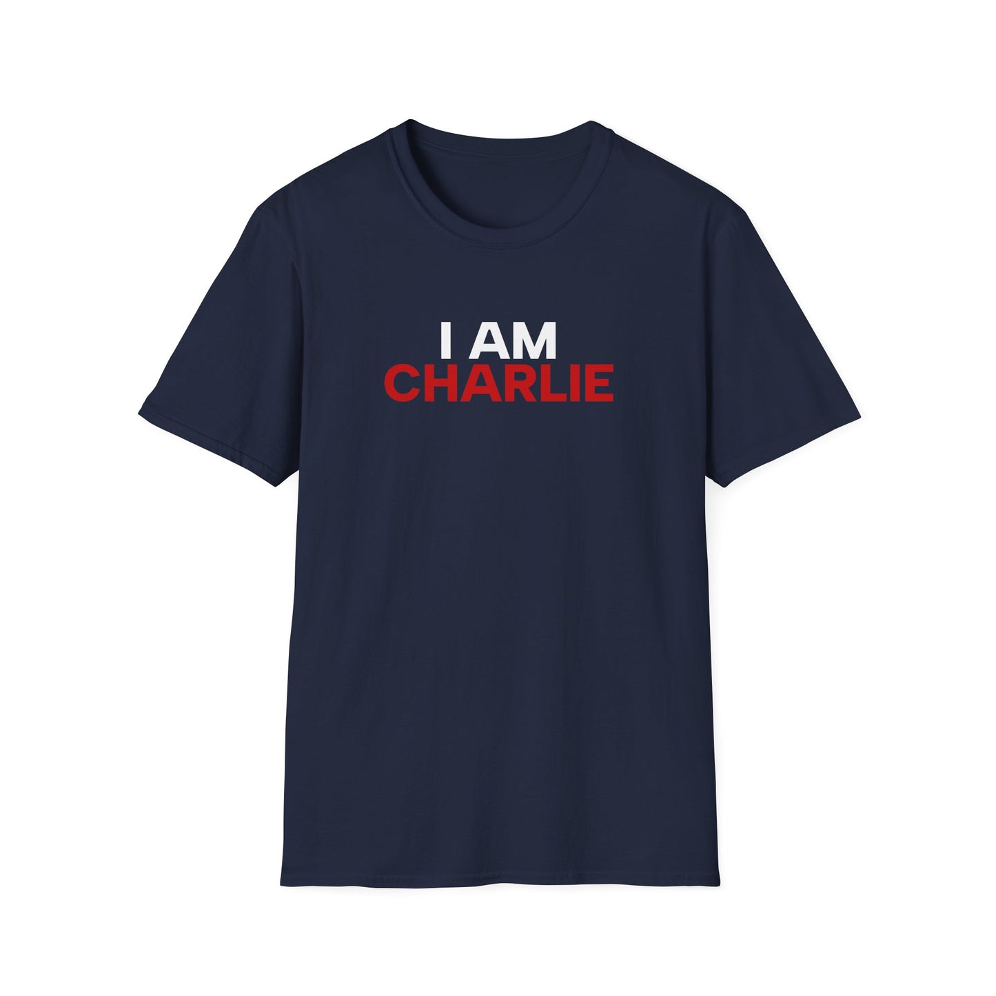 I AM CHARLIE Blue w/ White & Red Unisex Softstyle T-Shirt