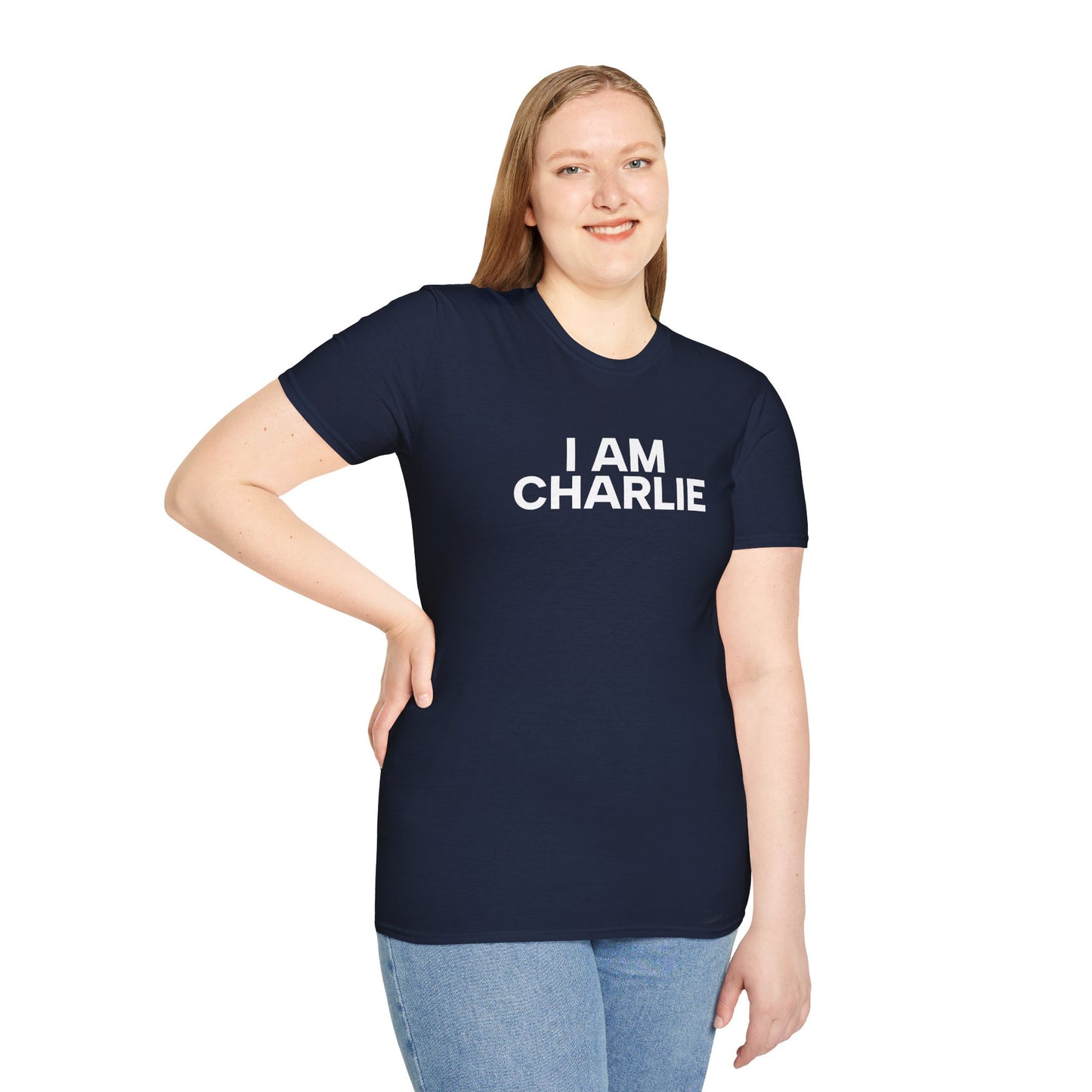 I AM CHARLIE White Font Unisex Softstyle T-Shirt
