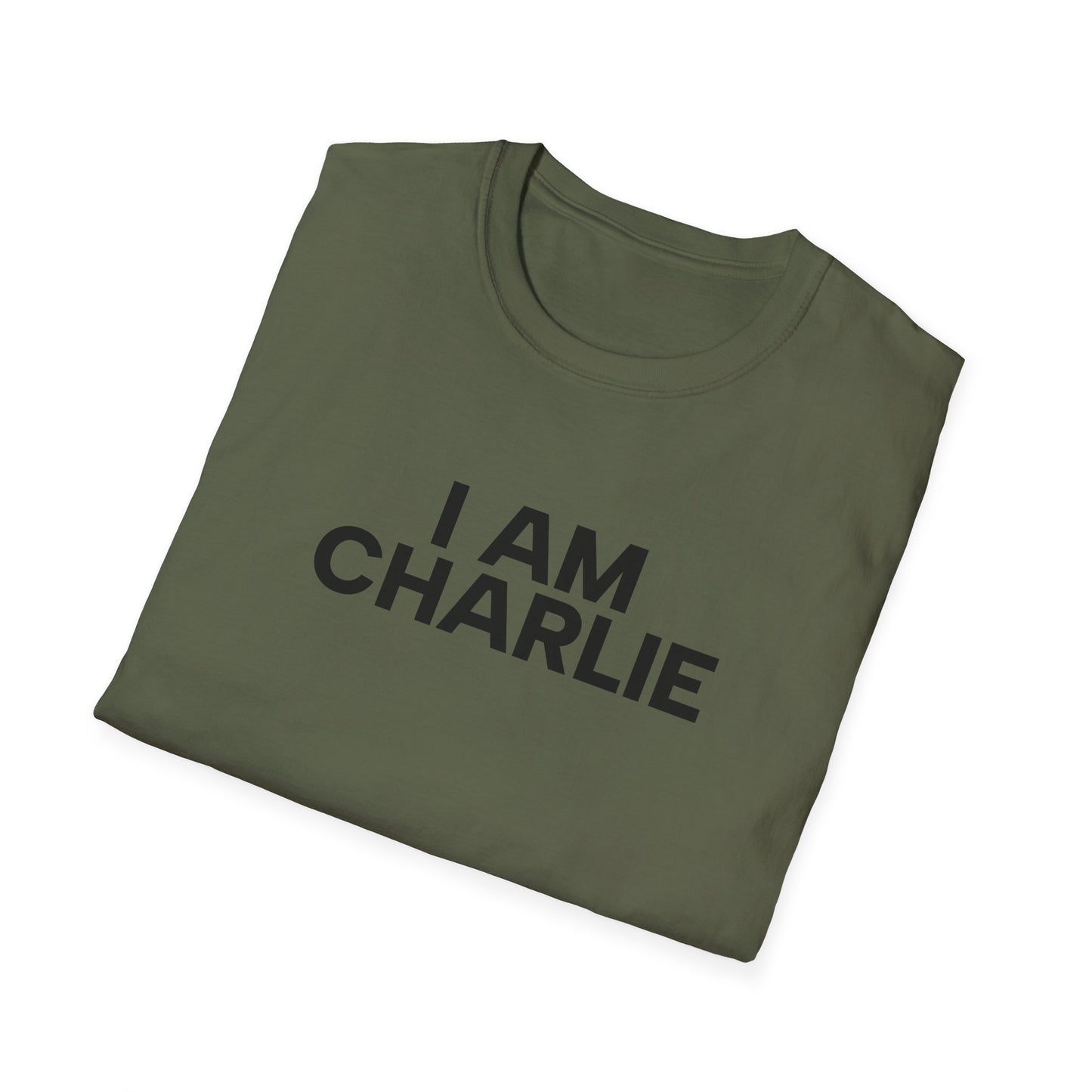 I AM CHARLIE Black Font Unisex Softstyle T-Shirt