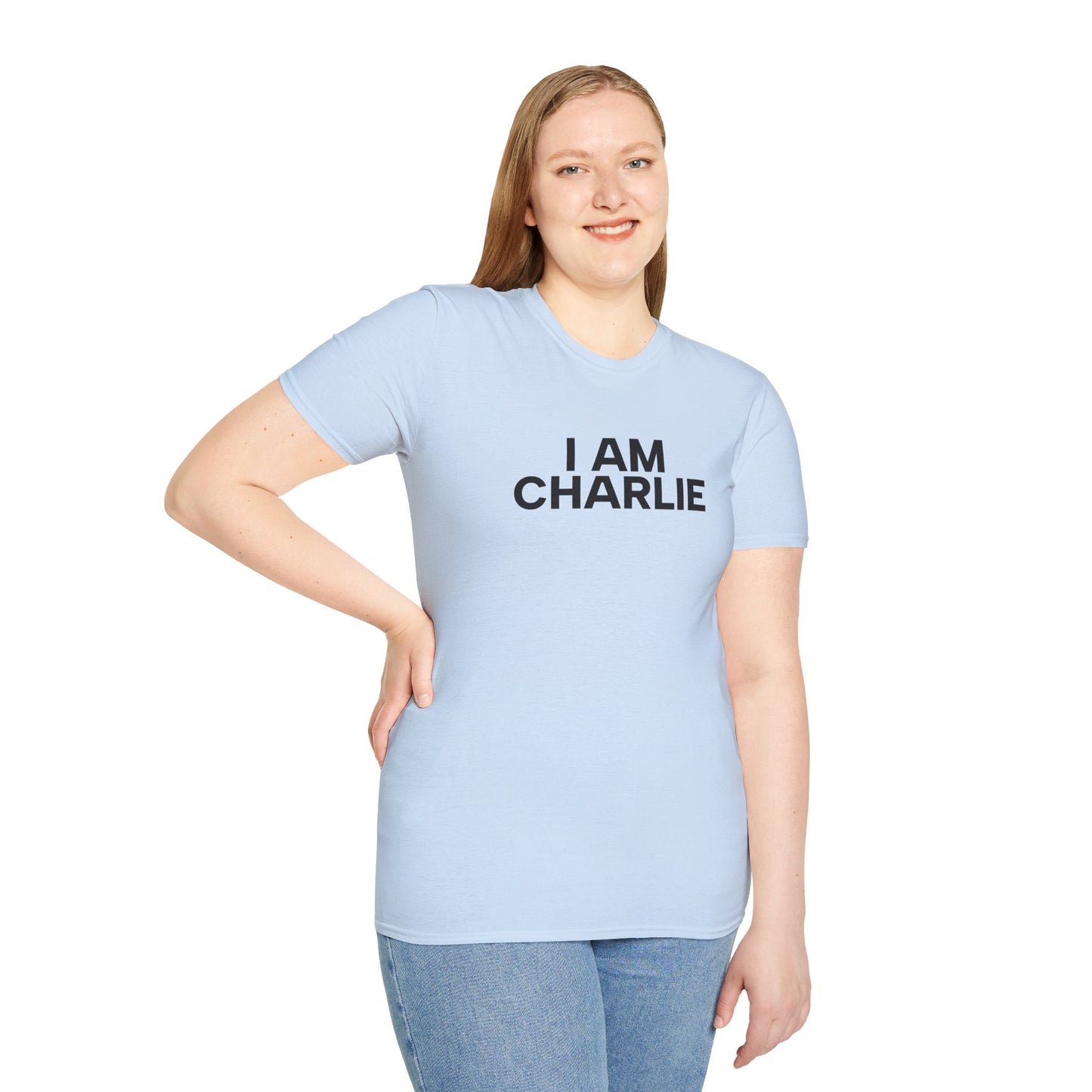 I AM CHARLIE Black Font Unisex Softstyle T-Shirt