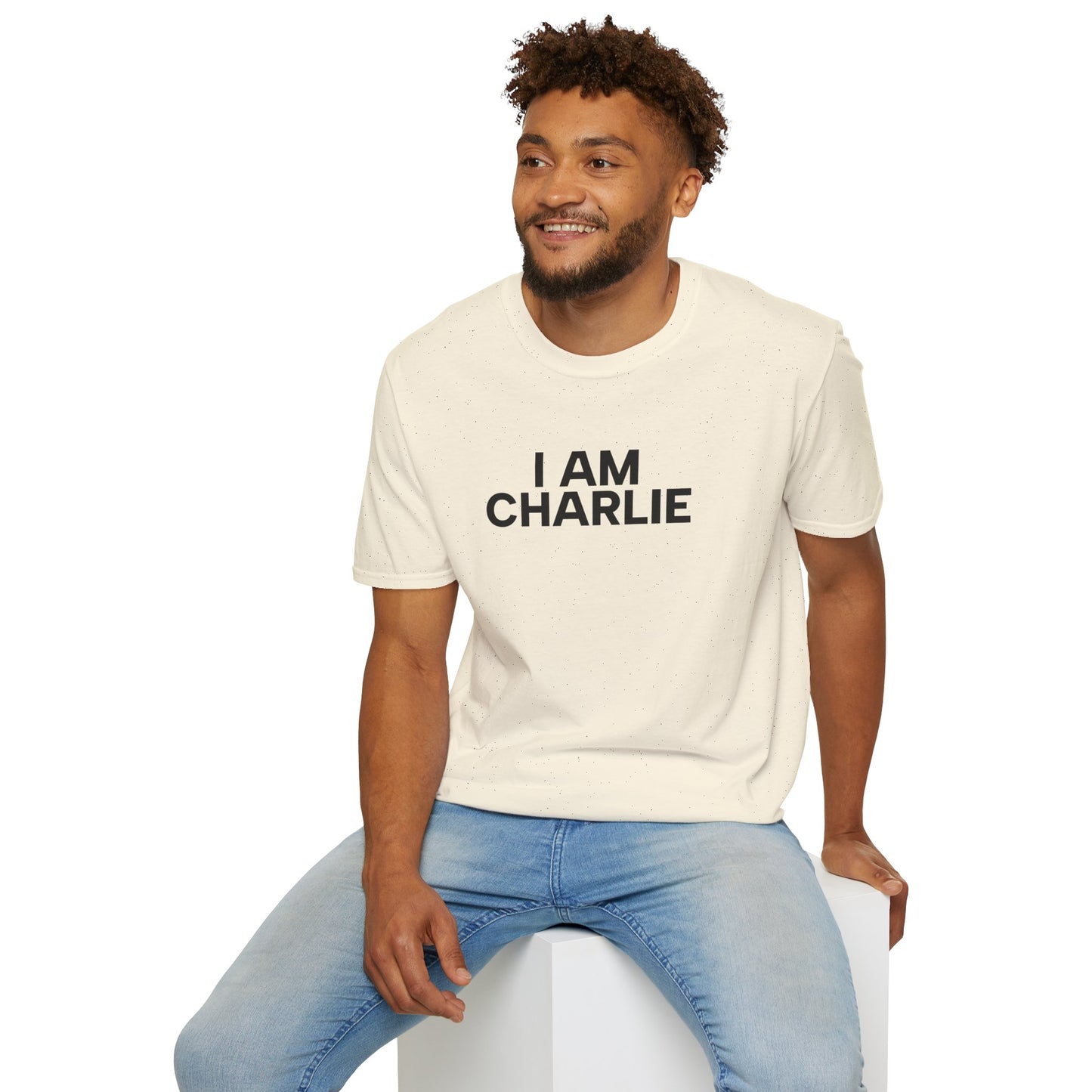 I AM CHARLIE Black Font Unisex Softstyle T-Shirt