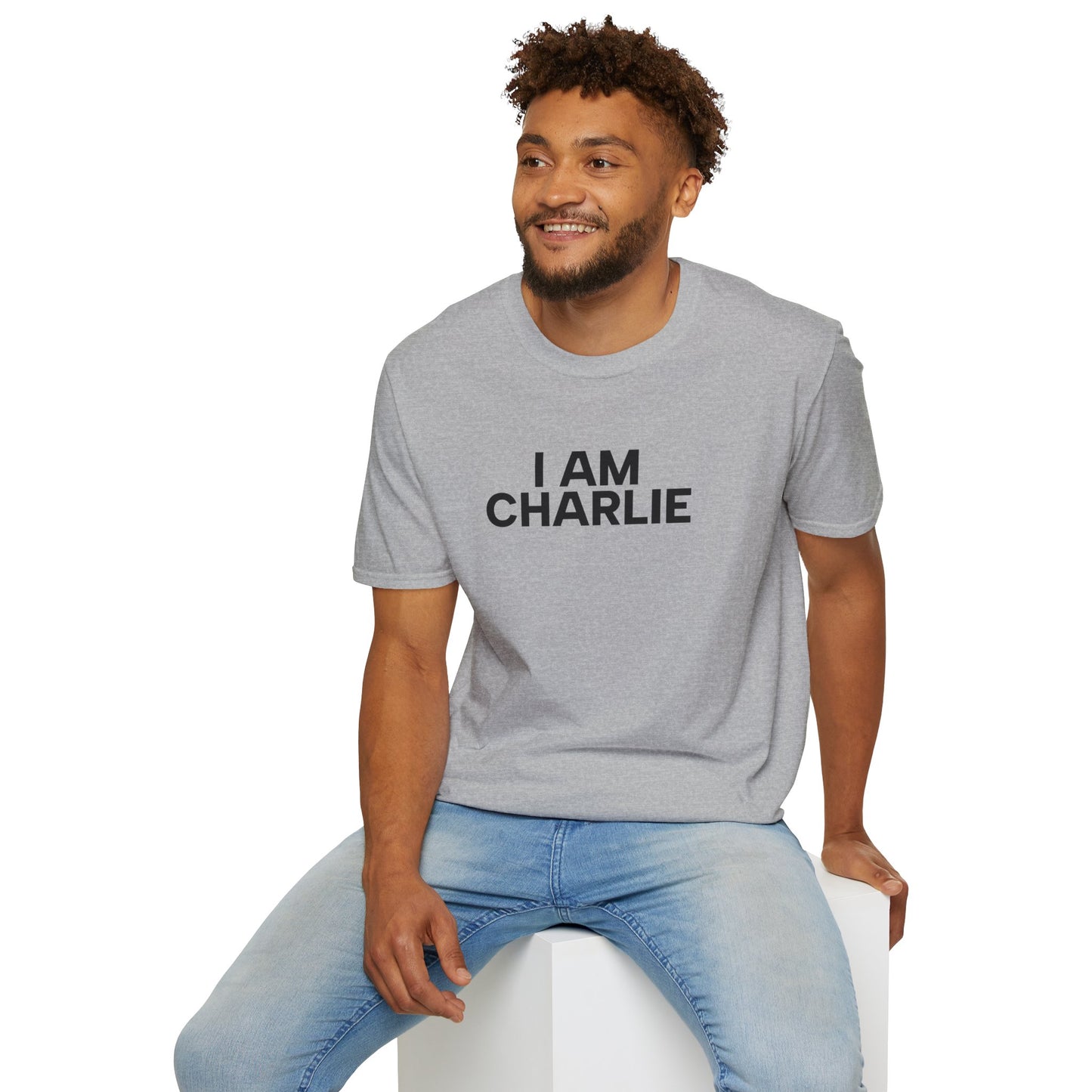I AM CHARLIE Black Font Unisex Softstyle T-Shirt