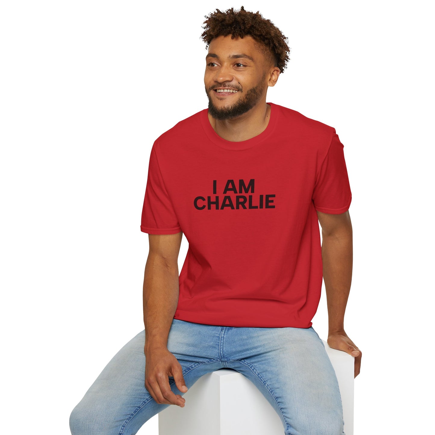 I AM CHARLIE Black Font Unisex Softstyle T-Shirt