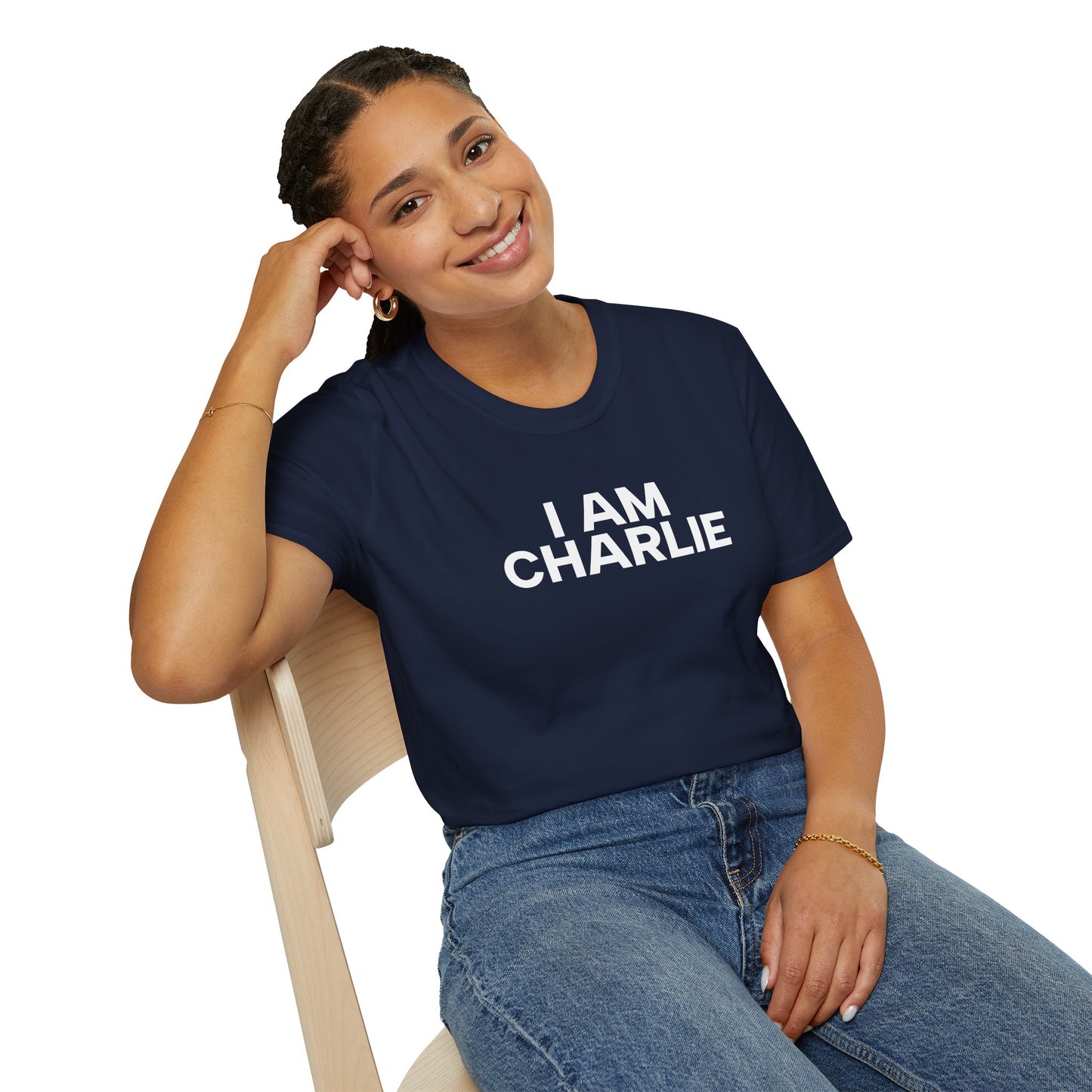 I AM CHARLIE White Font Unisex Softstyle T-Shirt