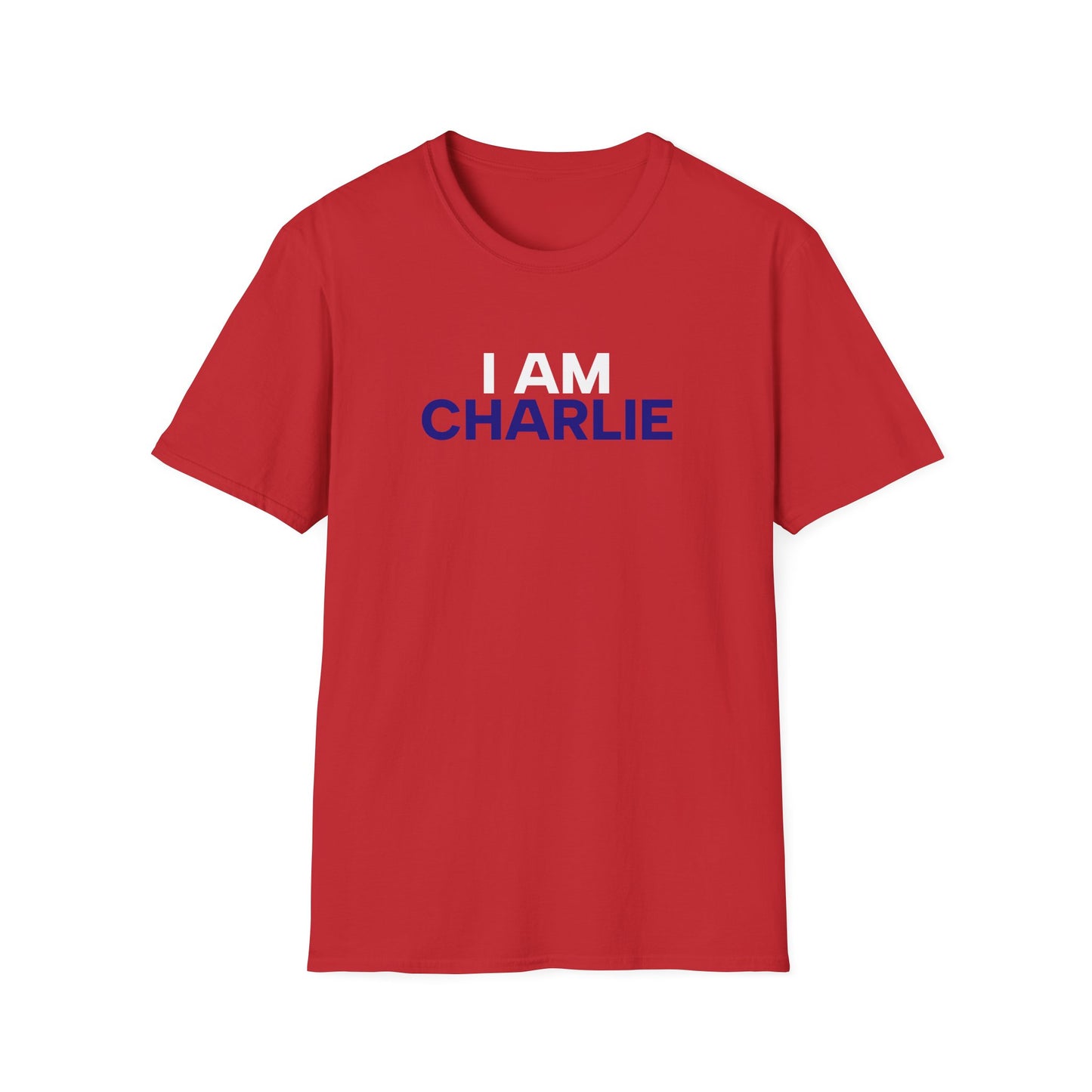 I AM CHARLIE Red w/ White & Blue Unisex Softstyle T-Shirt