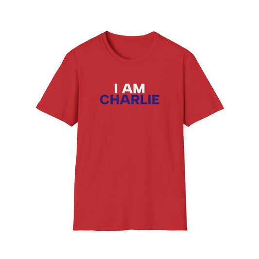 I AM CHARLIE Red w/ White & Blue Unisex Softstyle T-Shirt