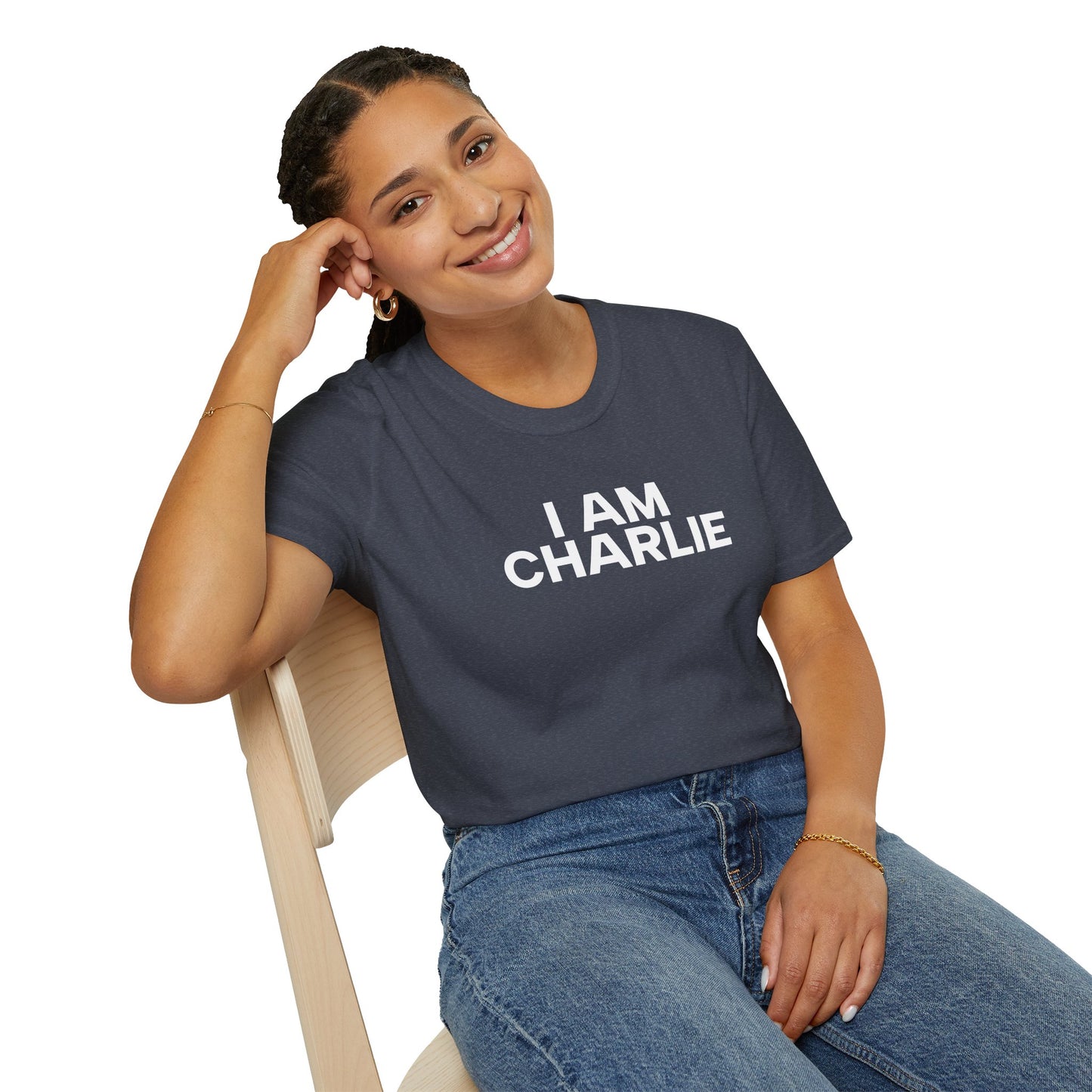 I AM CHARLIE White Font Unisex Softstyle T-Shirt