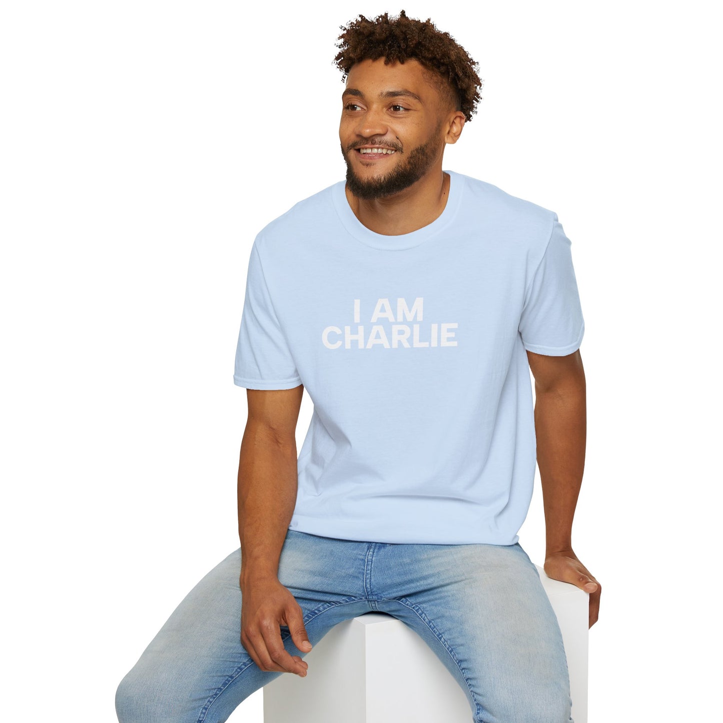 I AM CHARLIE White Font Unisex Softstyle T-Shirt