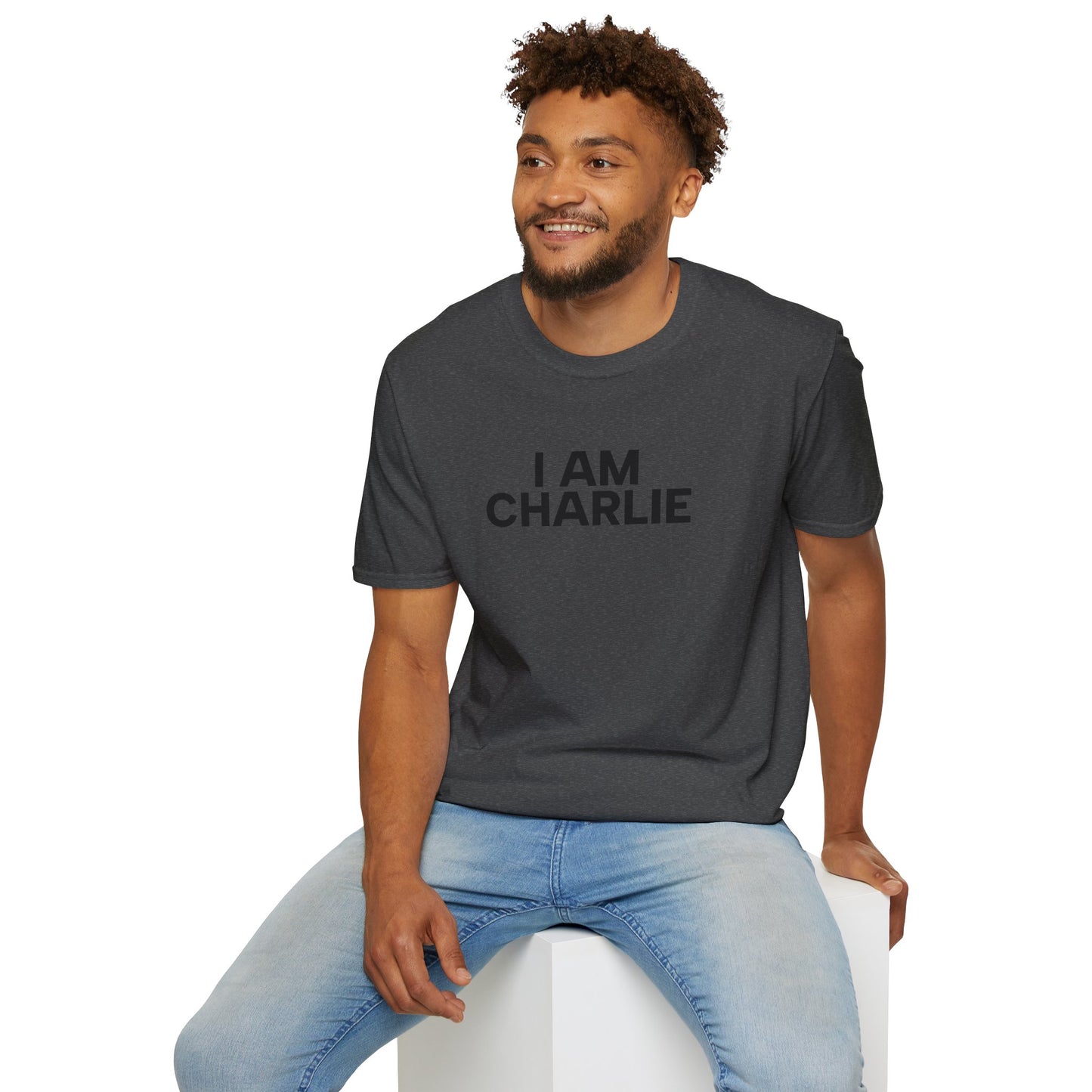 I AM CHARLIE Black Font Unisex Softstyle T-Shirt