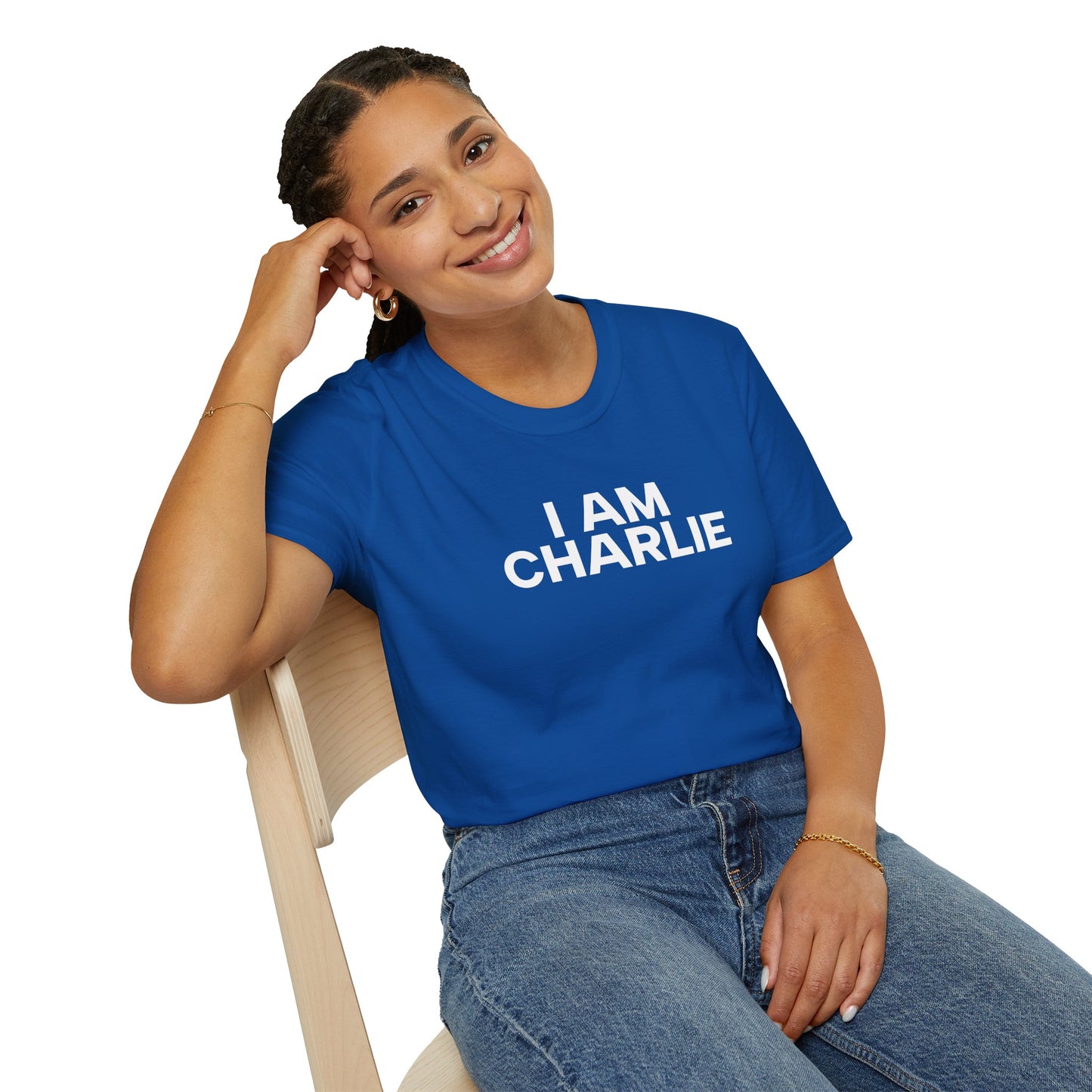 I AM CHARLIE White Font Unisex Softstyle T-Shirt