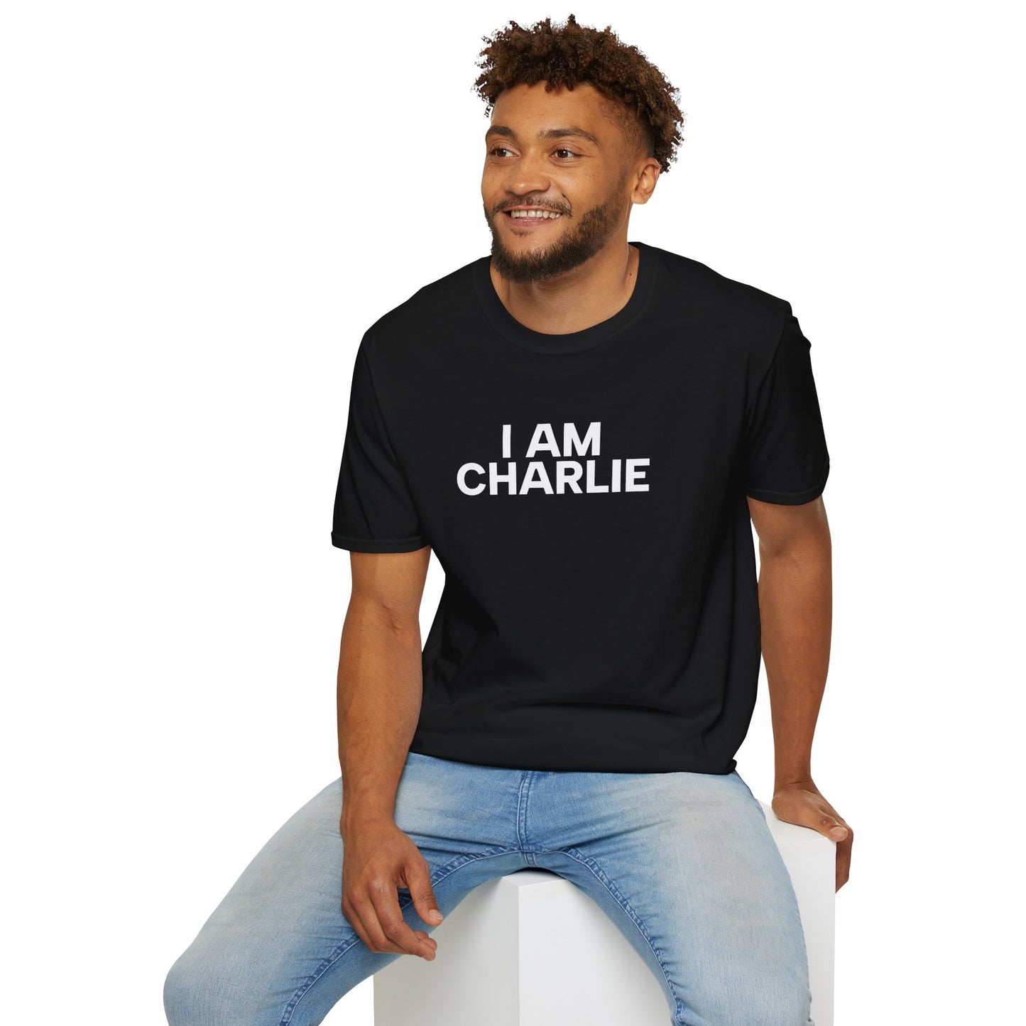 I AM CHARLIE White Font Unisex Softstyle T-Shirt