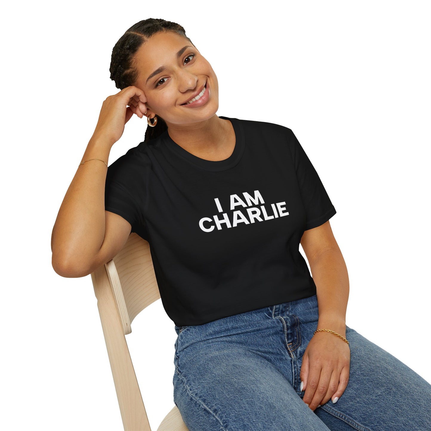 I AM CHARLIE White Font Unisex Softstyle T-Shirt