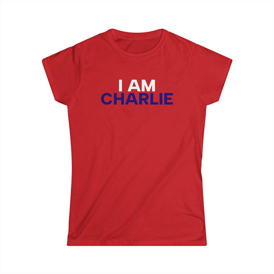 I AM CHARLIE Red w/ White & Blue Women's Softstyle Tee