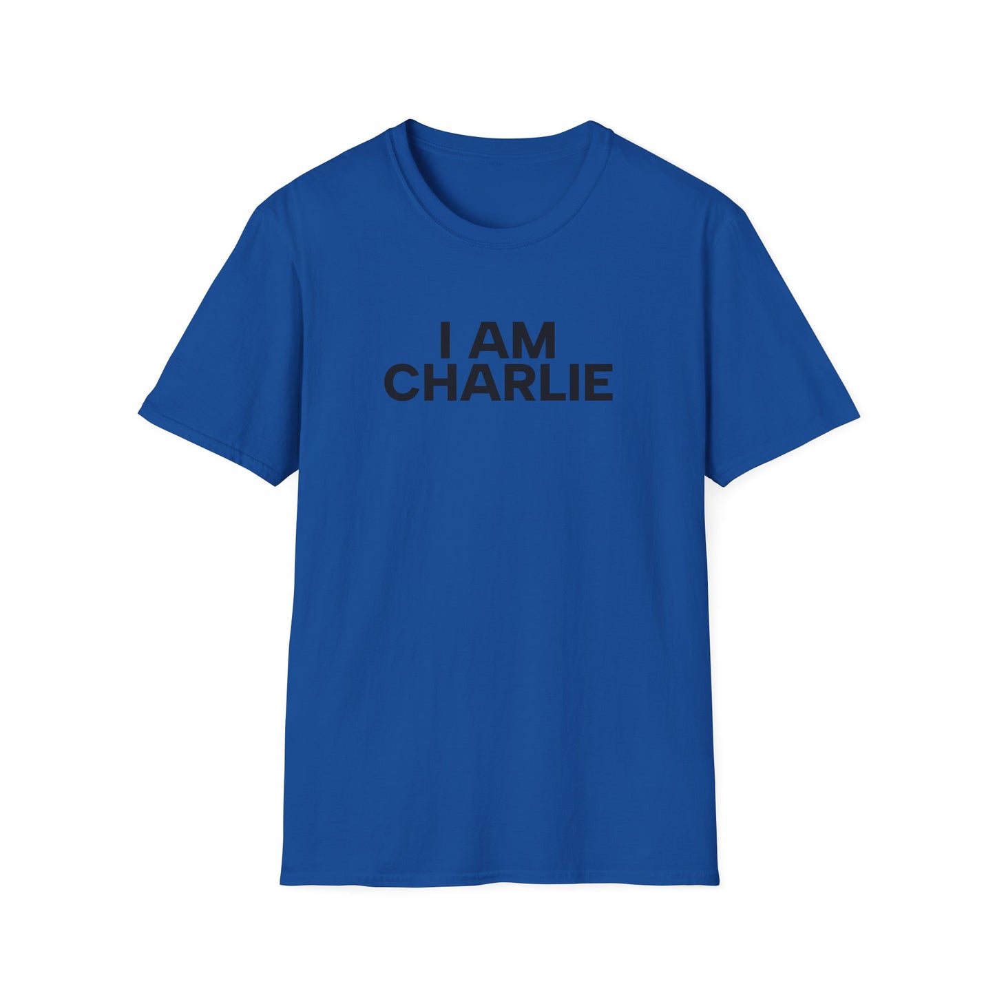 I AM CHARLIE Black Font Unisex Softstyle T-Shirt