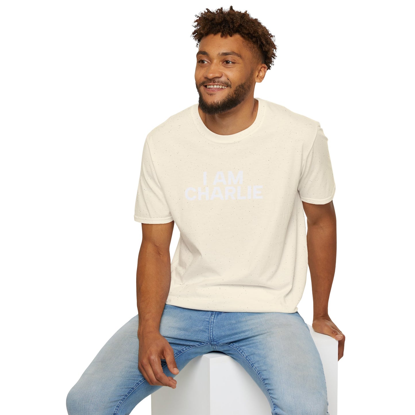 I AM CHARLIE White Font Unisex Softstyle T-Shirt