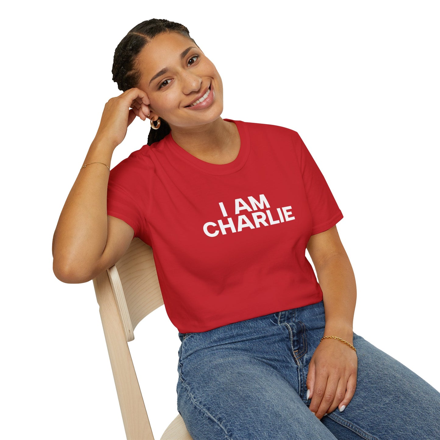 I AM CHARLIE White Font Unisex Softstyle T-Shirt